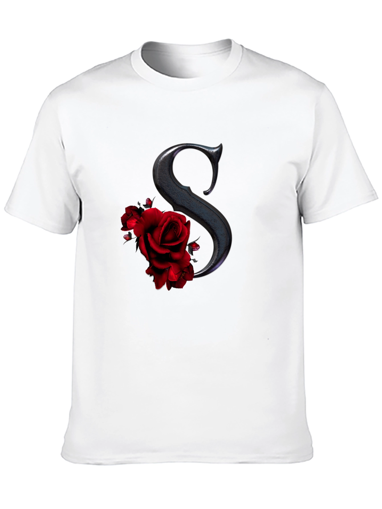 Rose Initial Tee - Elegant Letter S Shirt