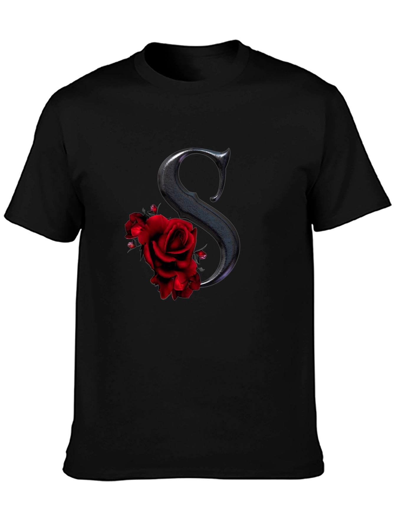 Rose Initial Tee - Elegant Letter S Shirt