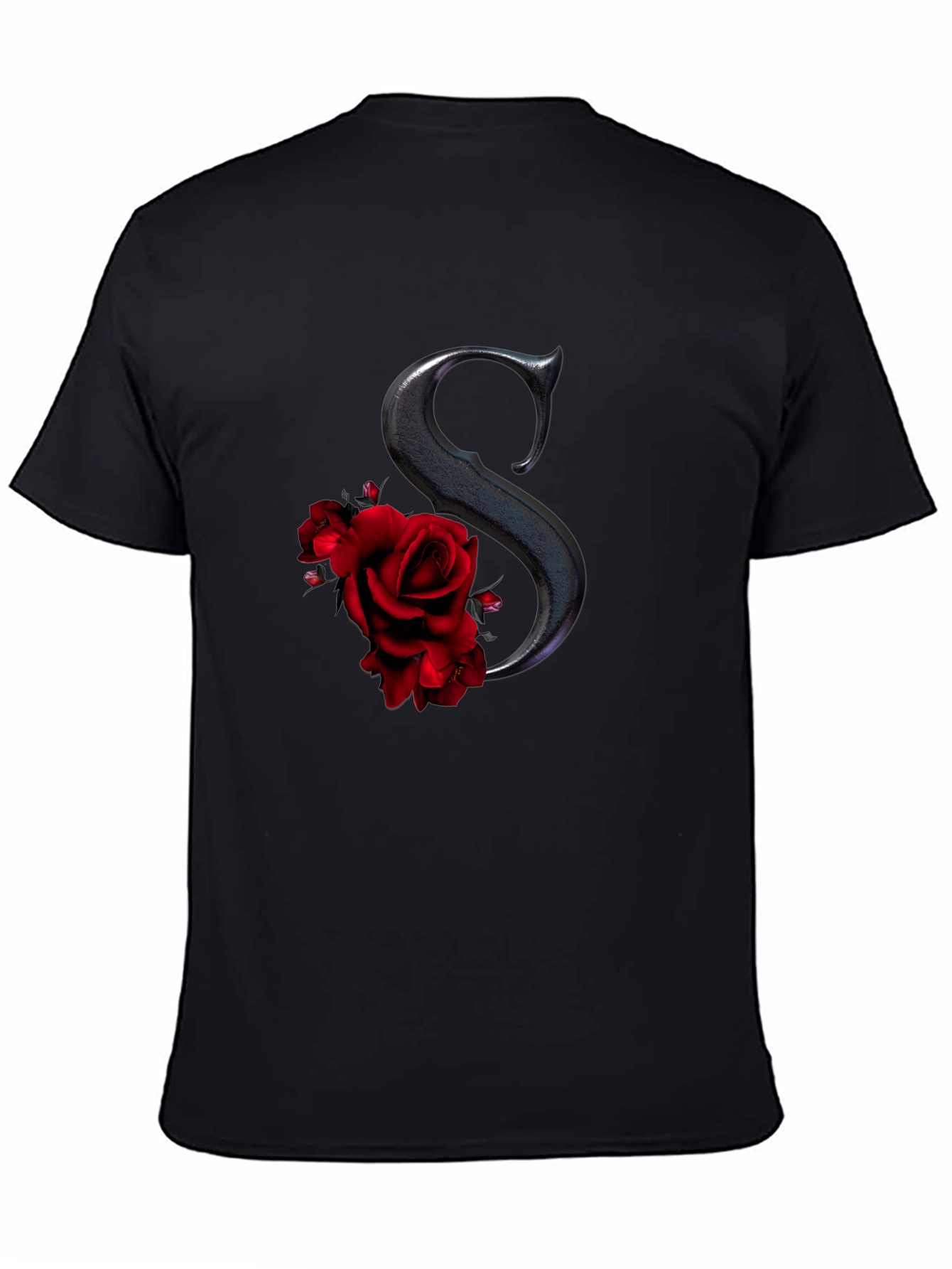 Rose Initial Tee - Elegant Letter S Shirt