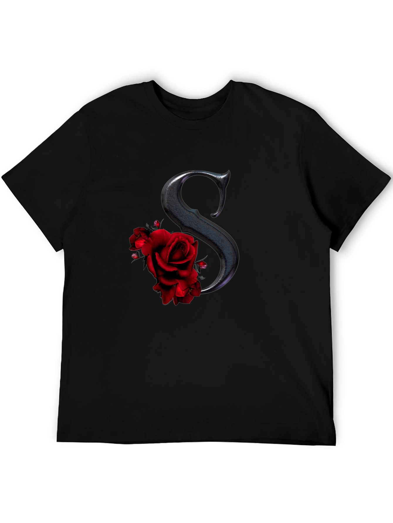 Rose Initial Tee - Elegant Letter S Shirt