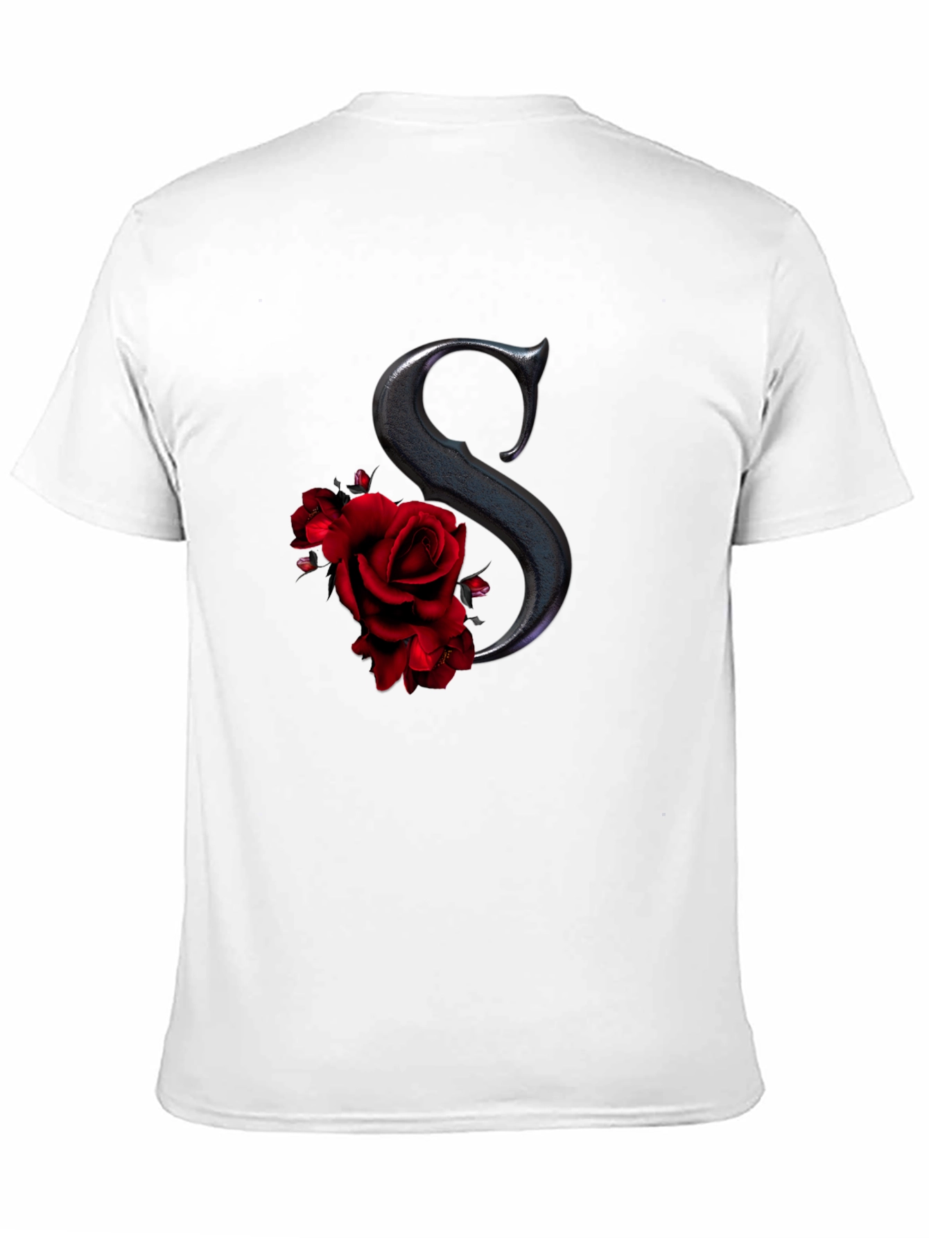 Rose Initial Tee - Elegant Letter S Shirt