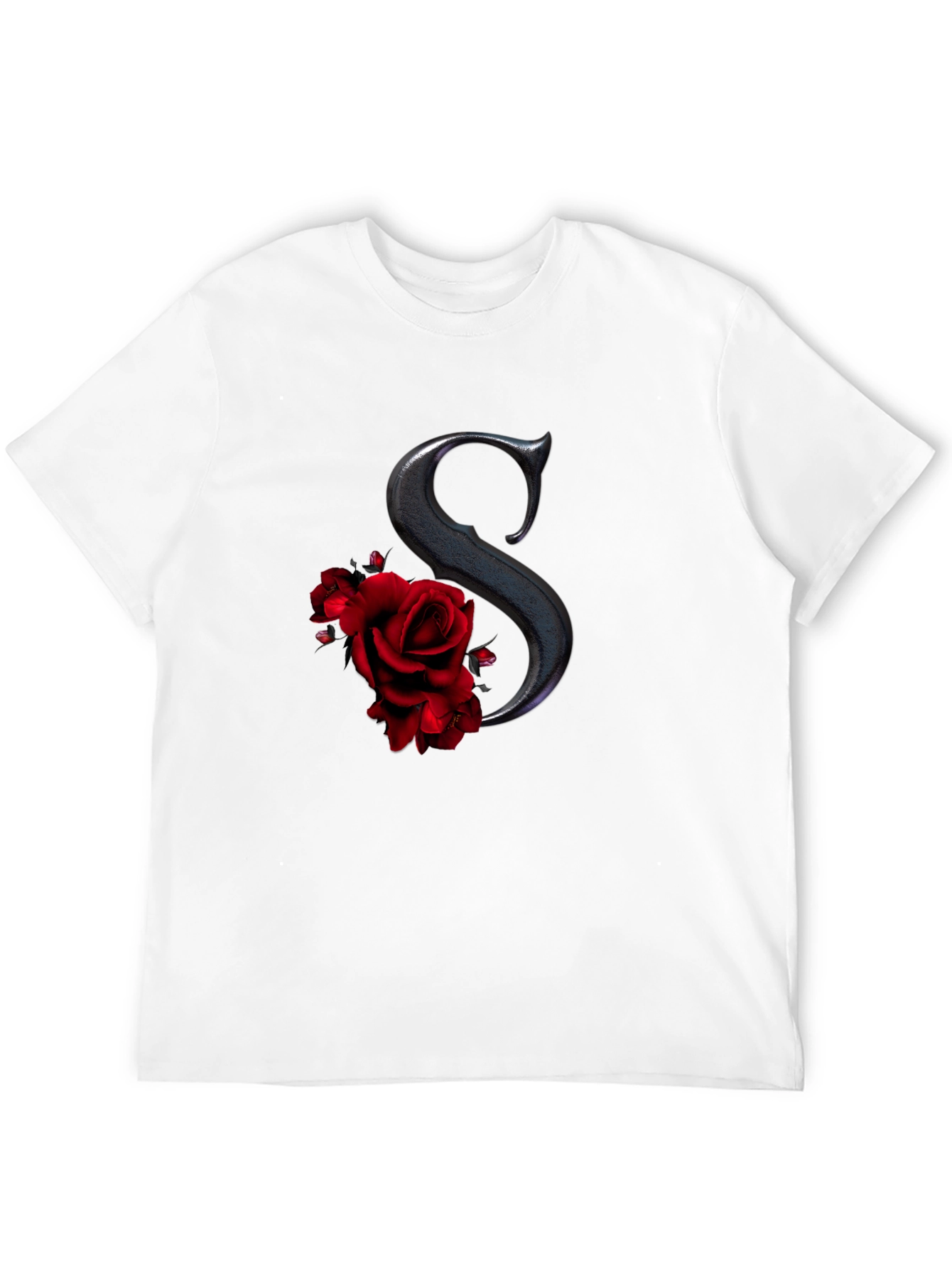 Rose Initial Tee - Elegant Letter S Shirt