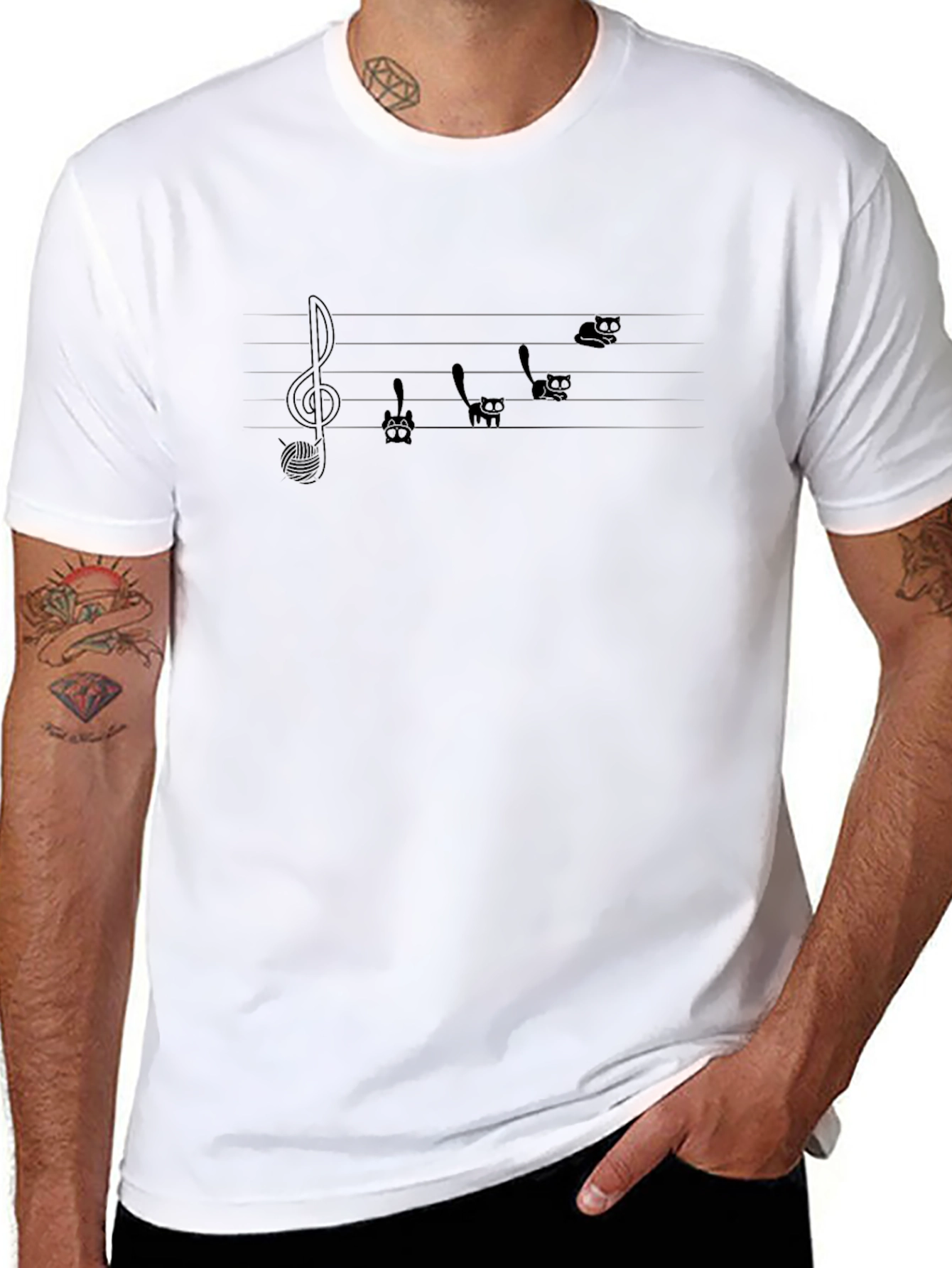 Musical Cats T-Shirt - Treble Clef & Feline Notes
