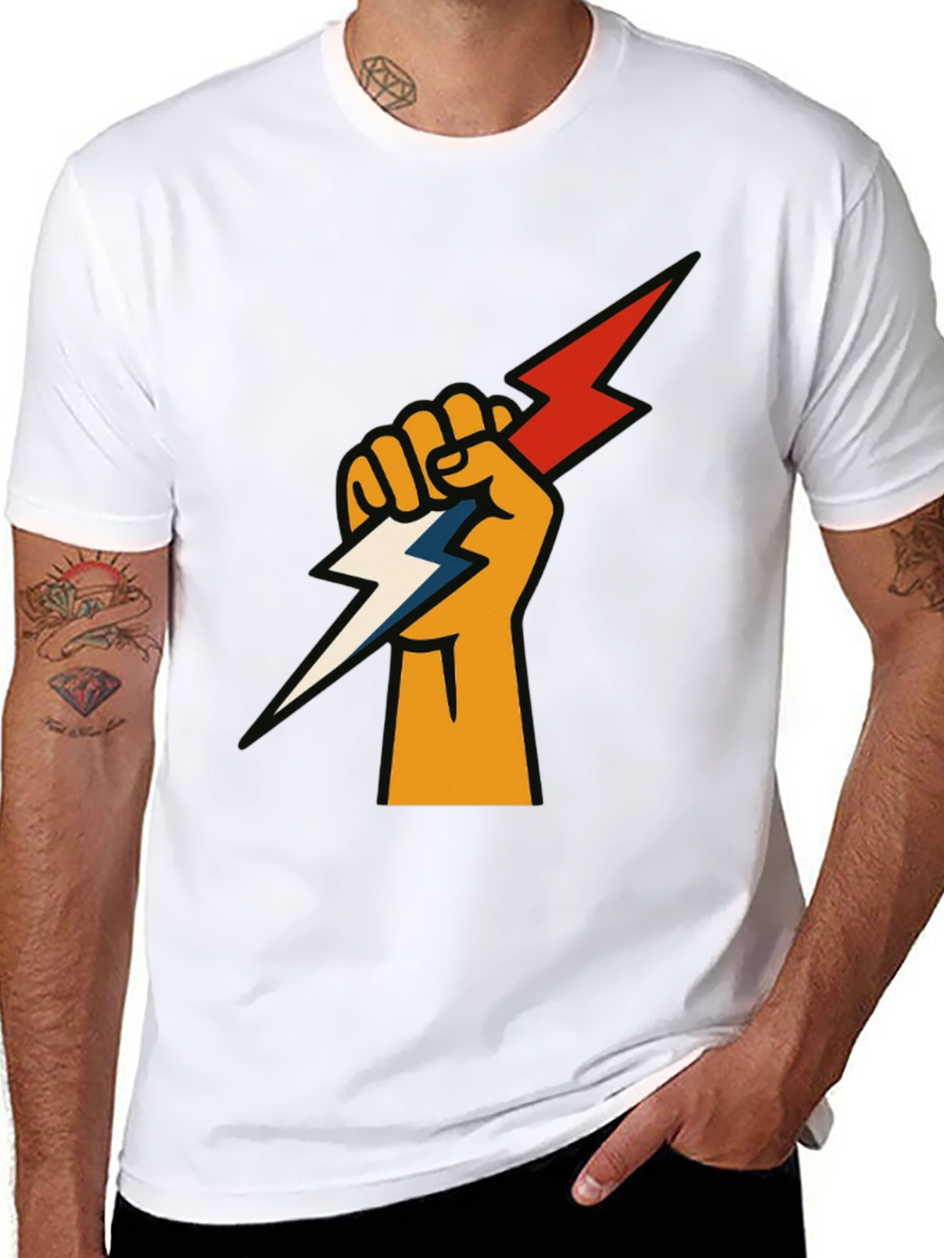 Fist Holding Lightning Bolt Graphic Tee - Black