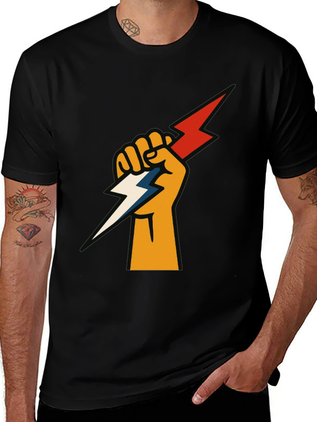 Fist Holding Lightning Bolt Graphic Tee - Black
