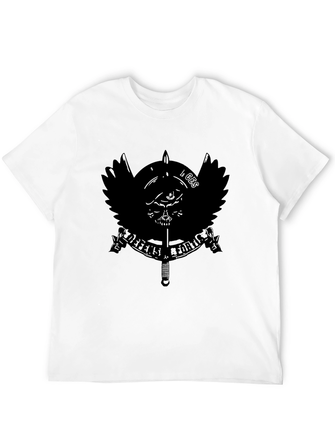 Mens Black Graphic Tee - Military Skull Design