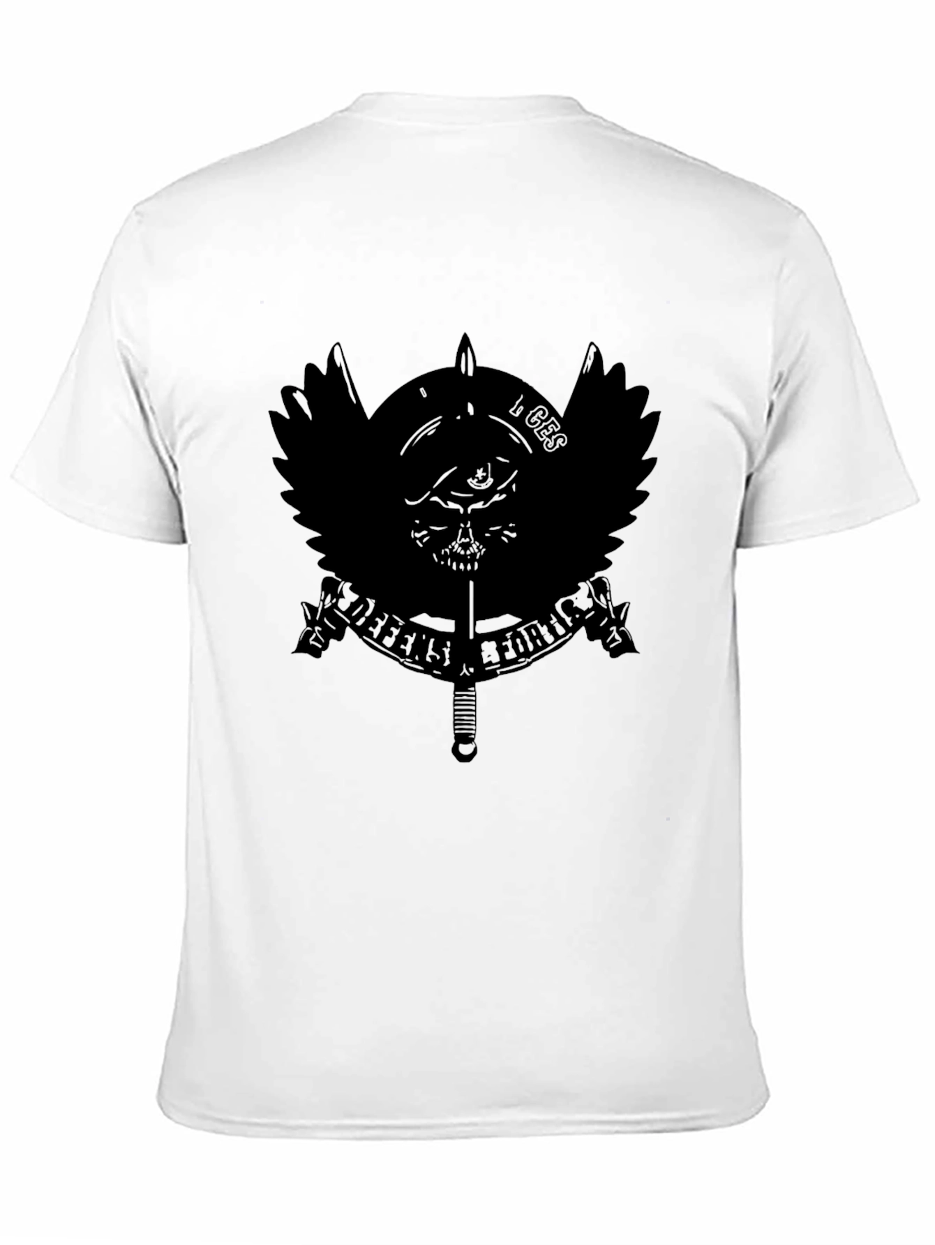 Mens Black Graphic Tee - Military Skull Design