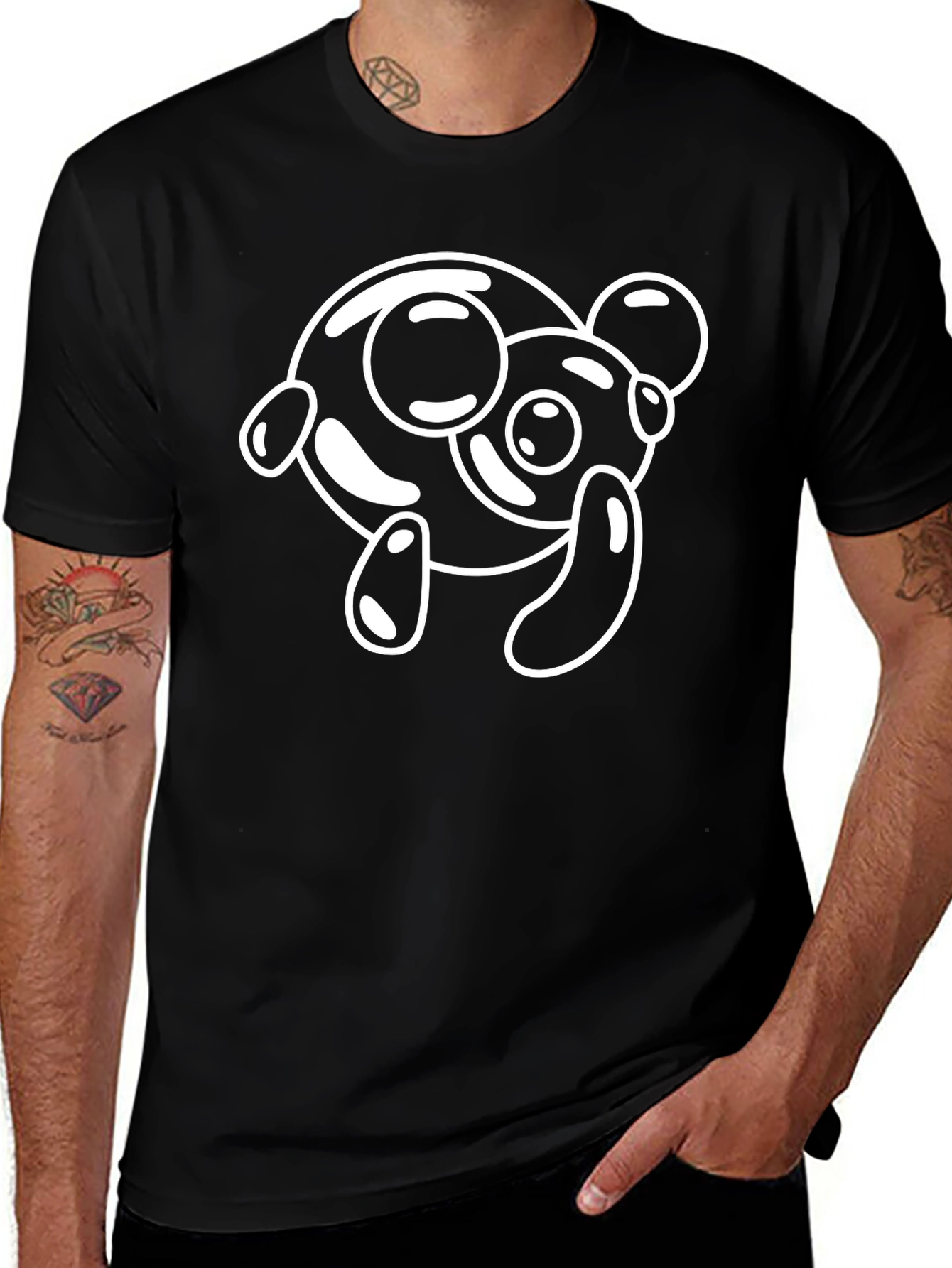 Black T-Shirt with Cartoon Panda Design