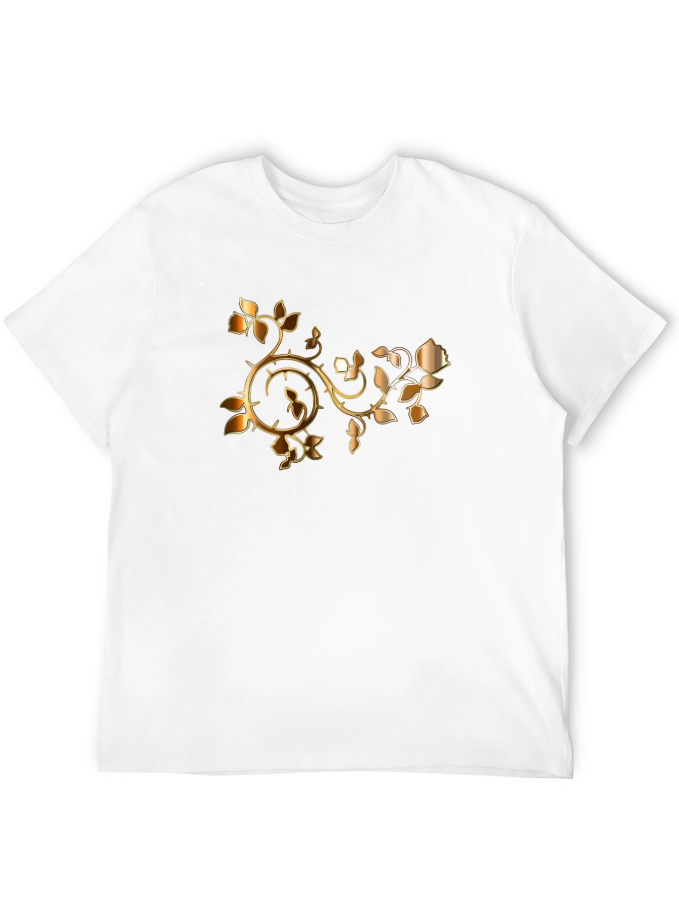 Stylish Black T-Shirt with Golden Rose Vine Design