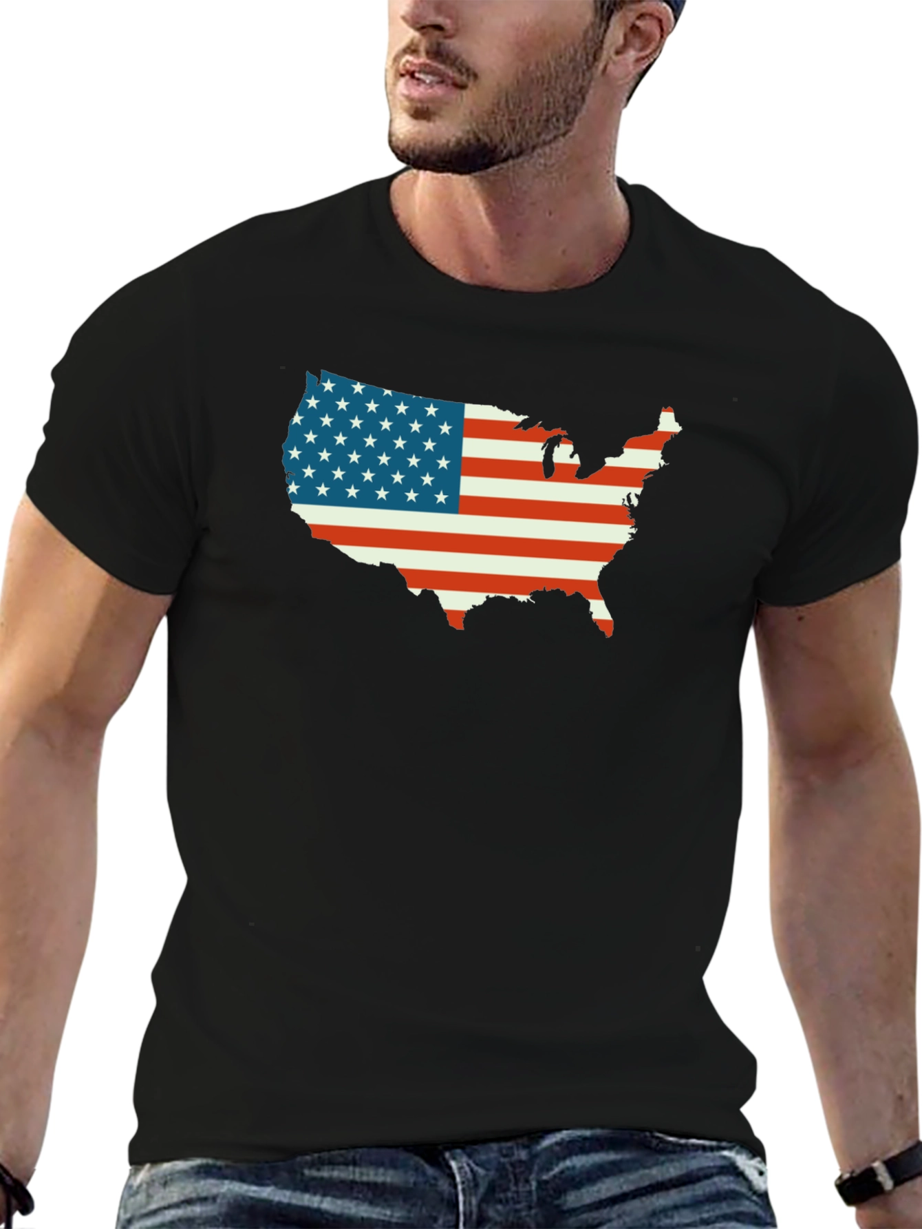 American Flag USA Map Black T-Shirt