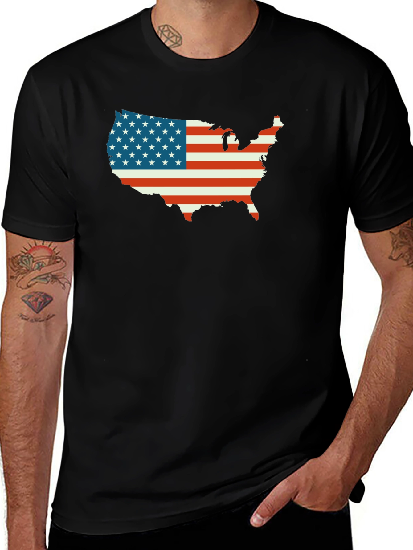 American Flag USA Map Black T-Shirt