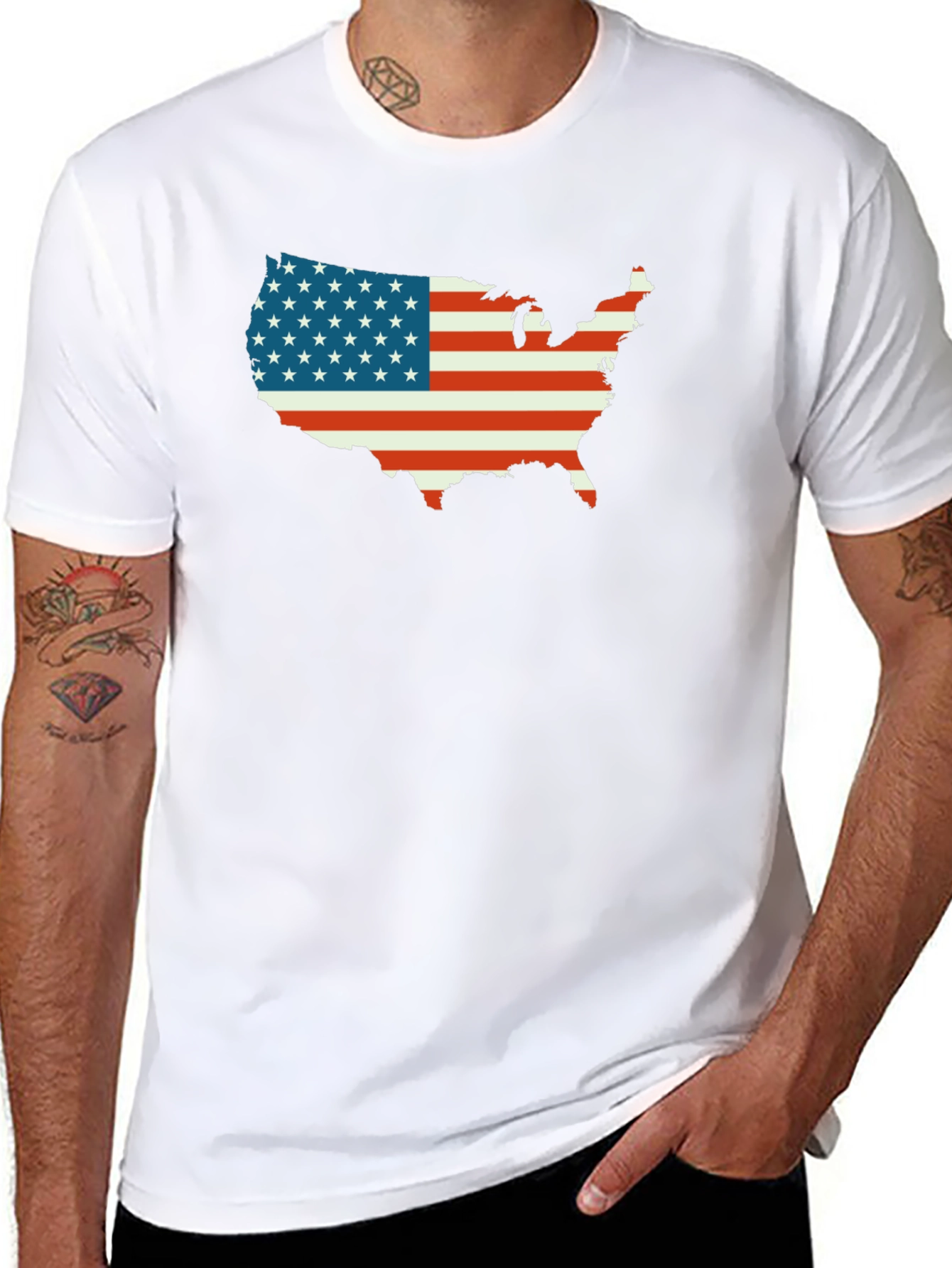 American Flag USA Map Black T-Shirt