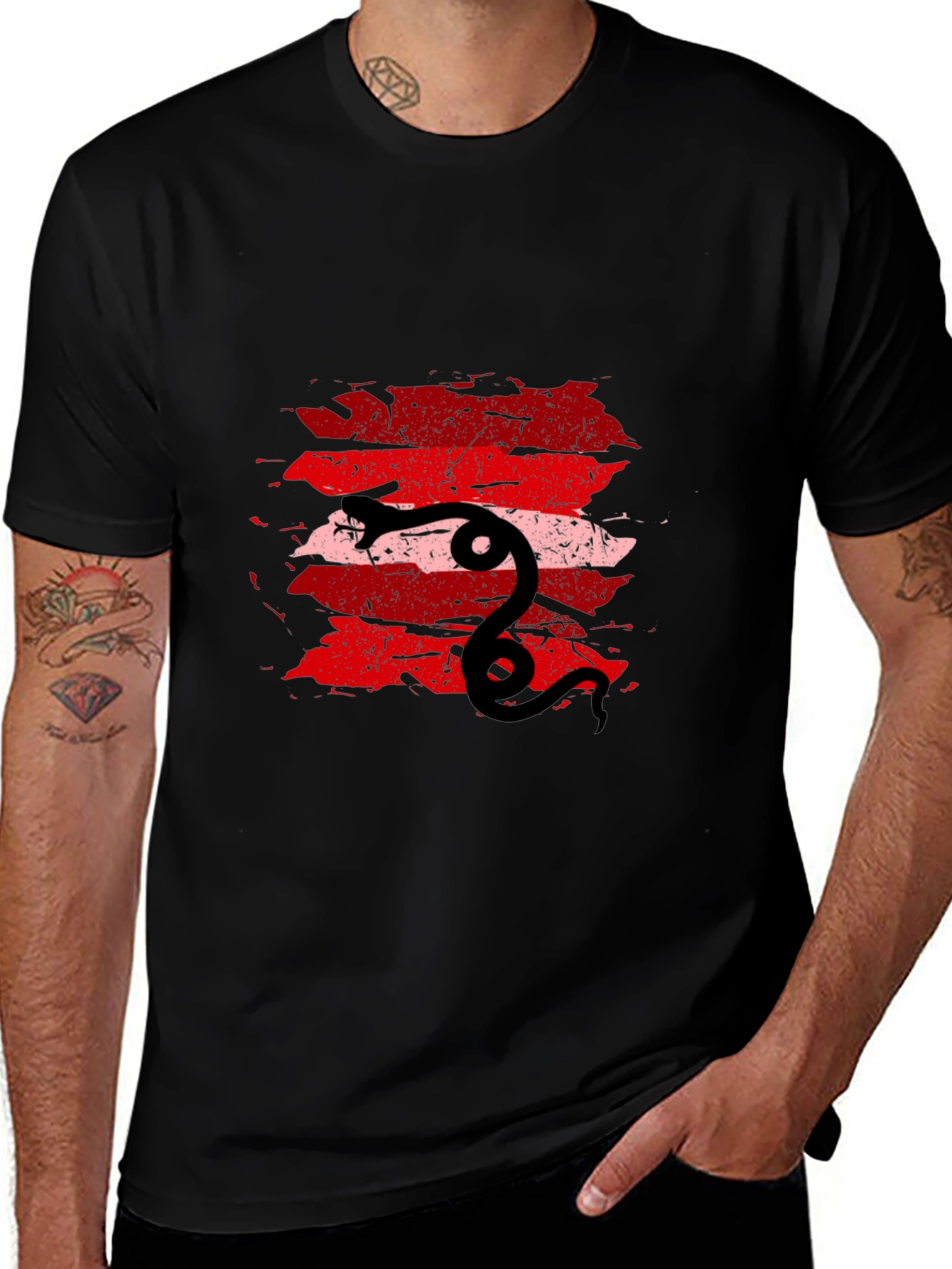 Mens Black Tee with Snake Graphic