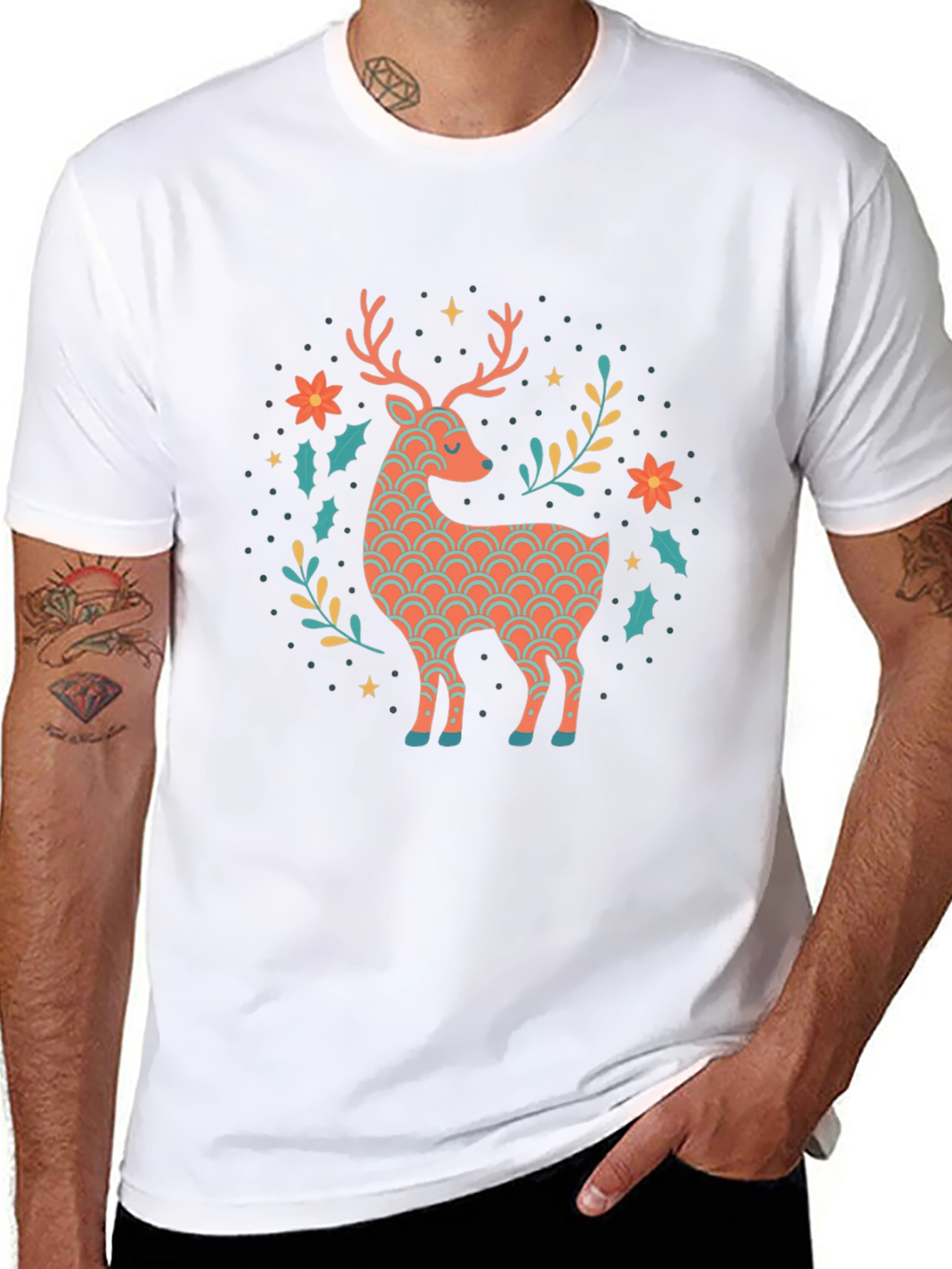 Festive Reindeer Graphic Tee - Black
