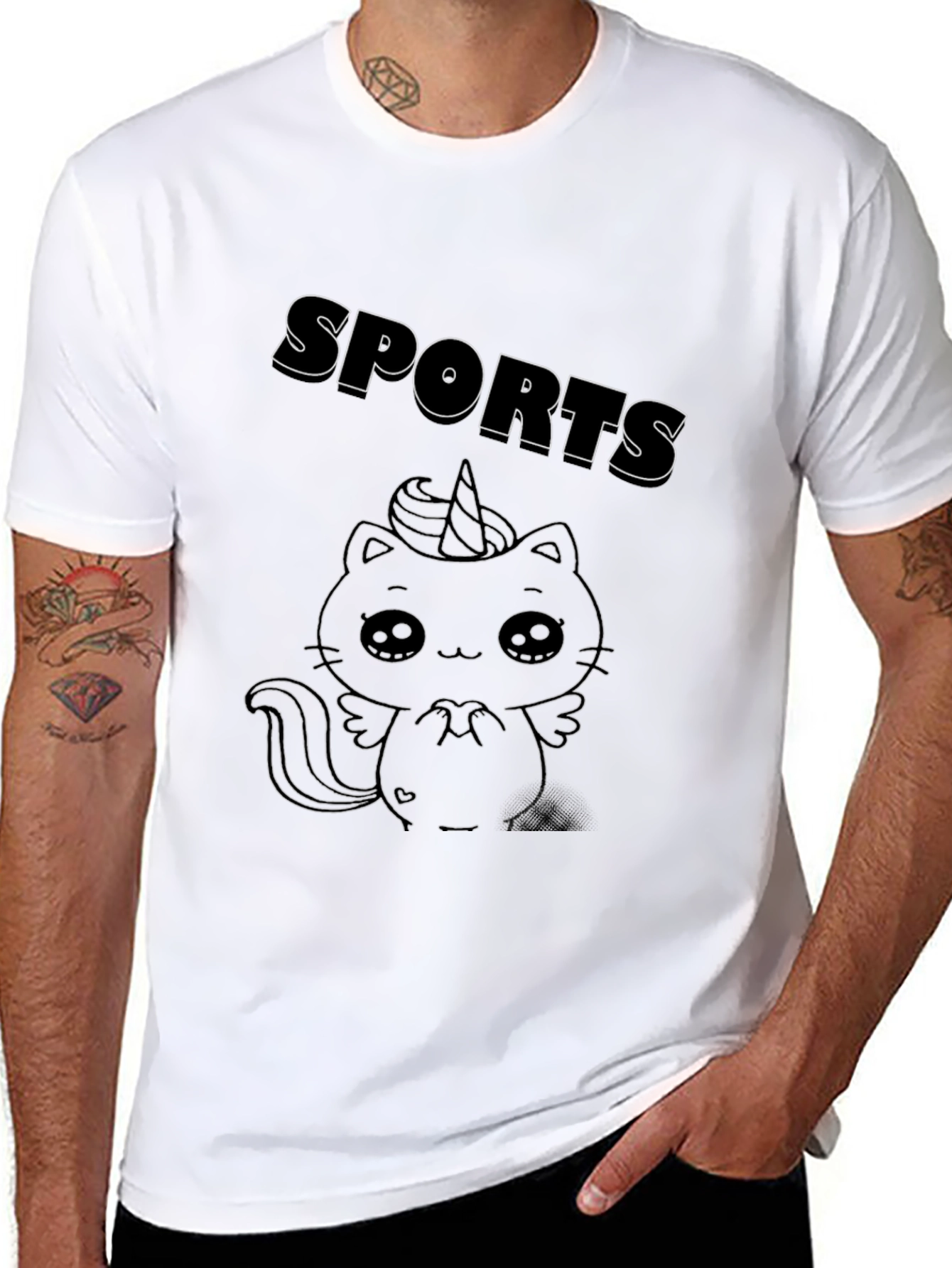 Sports Unicorn Cat Black T-Shirt