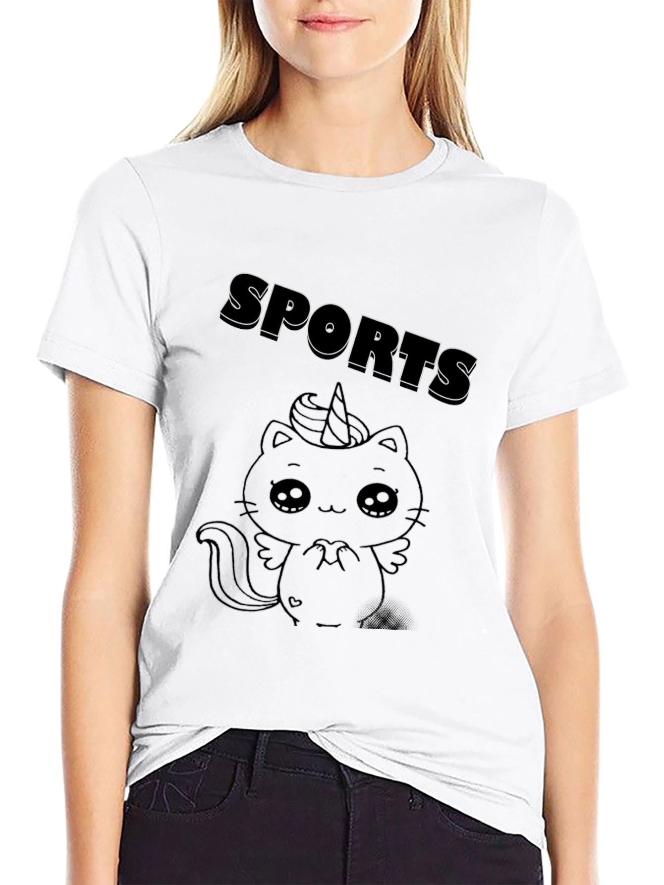 Sports Unicorn Cat Black T-Shirt