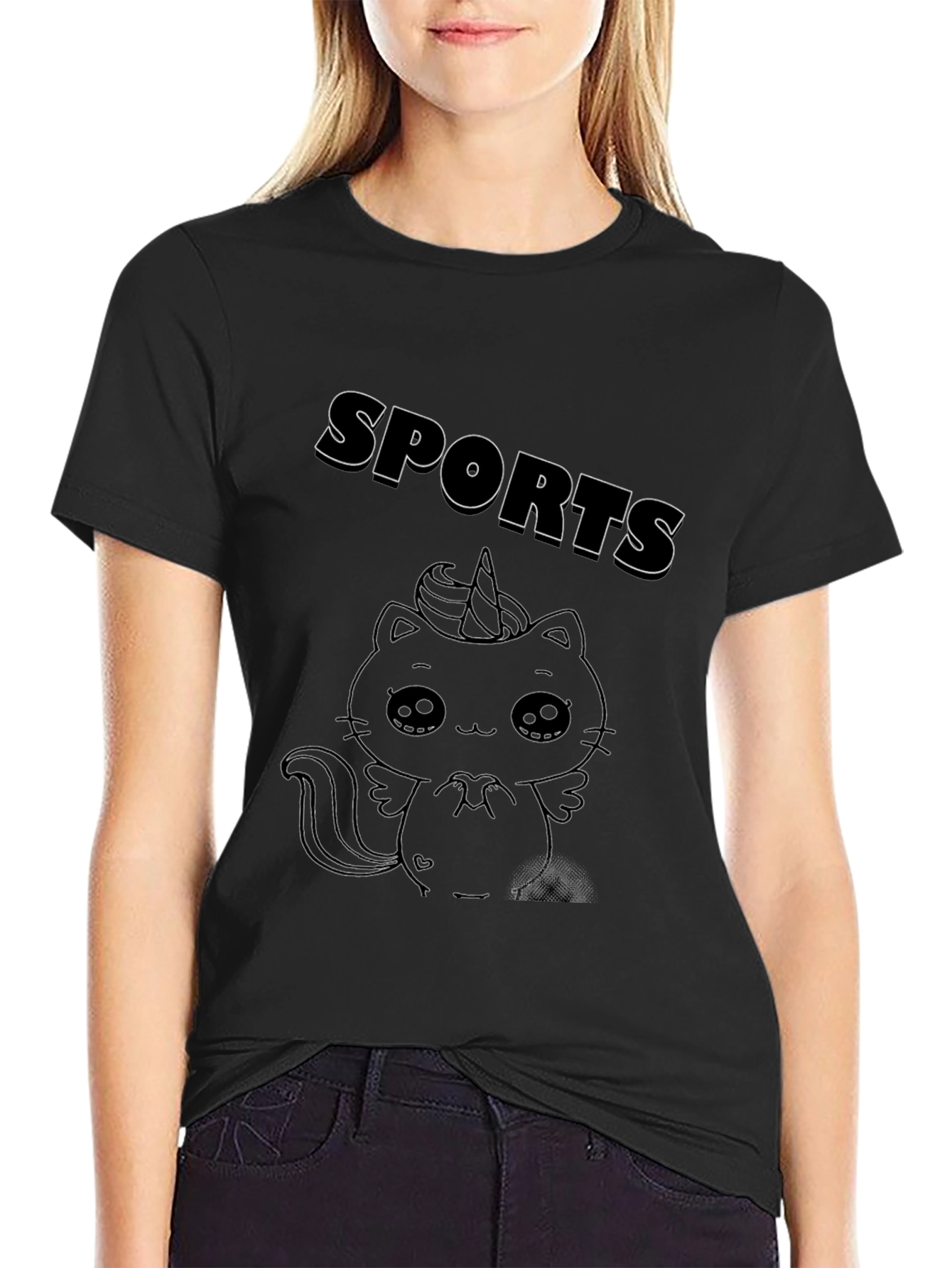 Sports Unicorn Cat Black T-Shirt