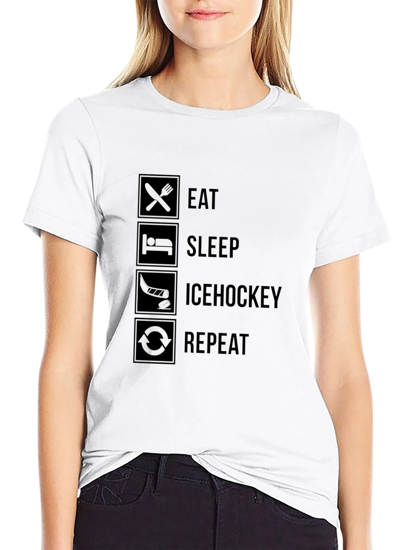 Eat Sleep Ice Hockey Repeat Black T-Shirt