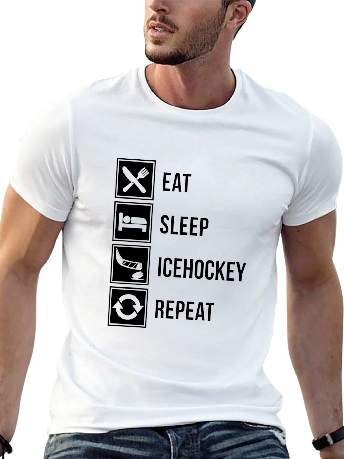 Eat Sleep Ice Hockey Repeat Black T-Shirt
