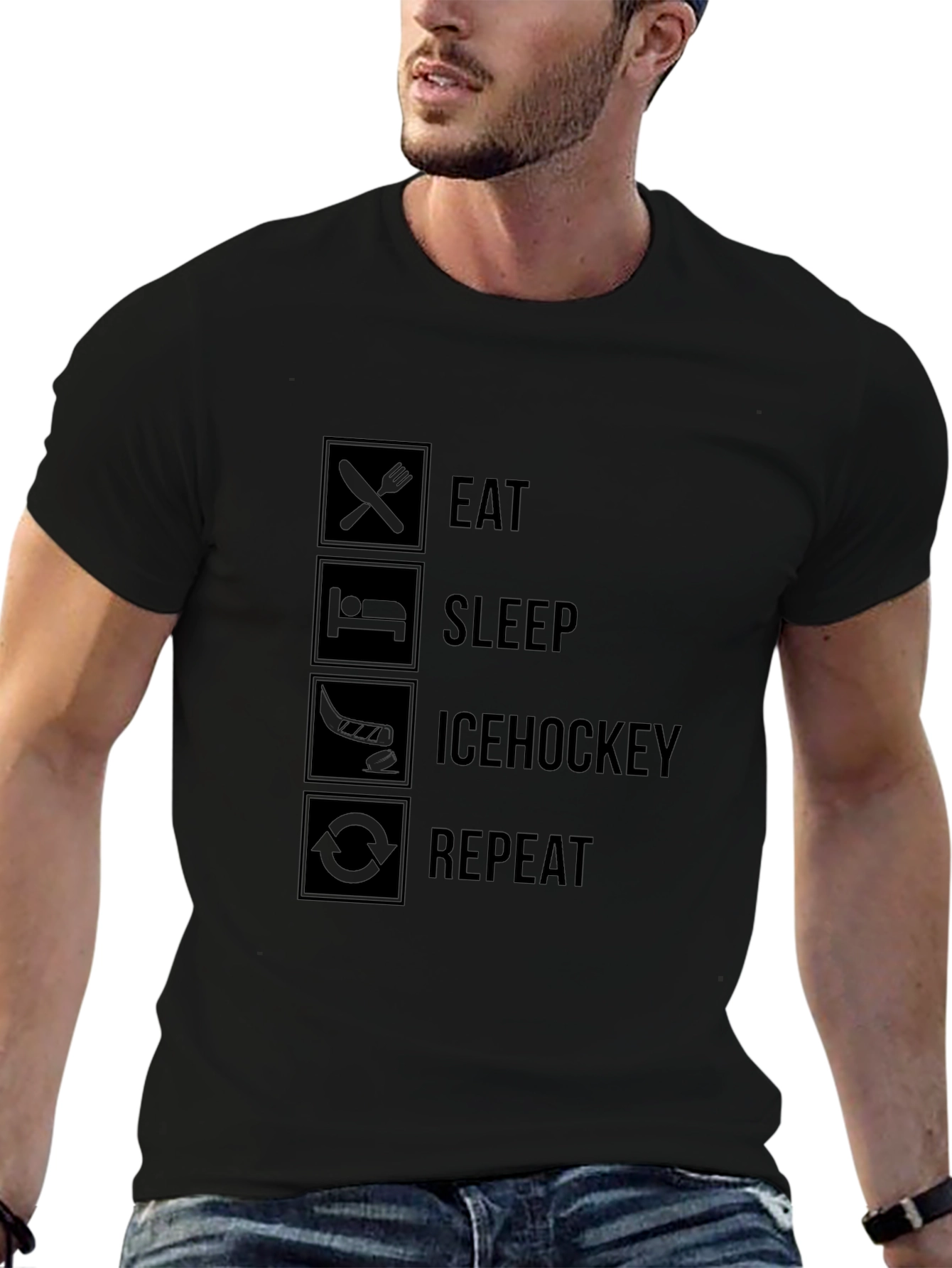 Eat Sleep Ice Hockey Repeat Black T-Shirt