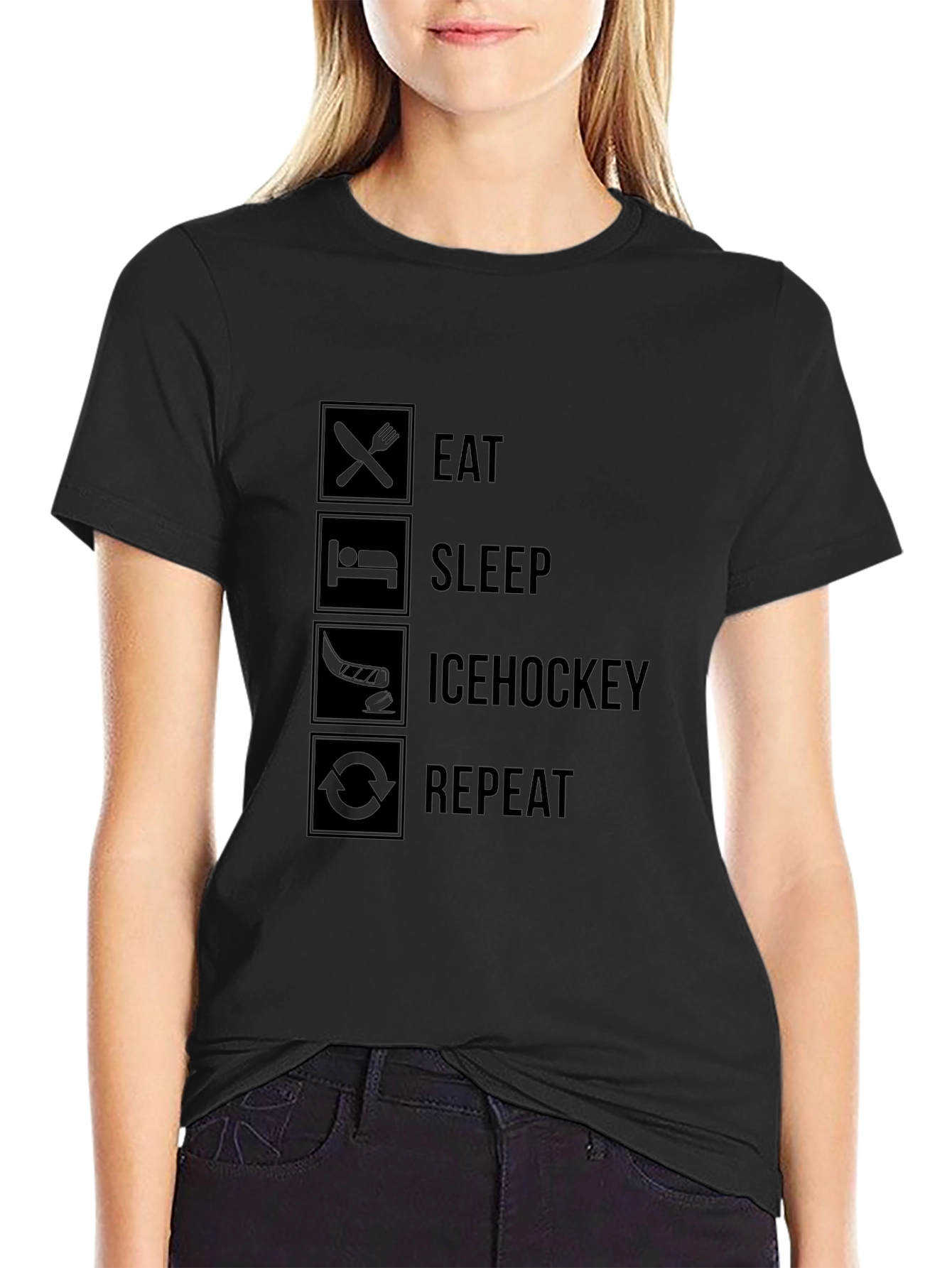 Eat Sleep Ice Hockey Repeat Black T-Shirt