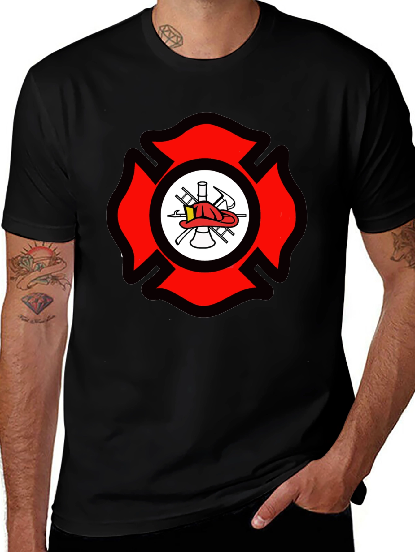 Firefighter Maltese Cross Graphic Tee - Black