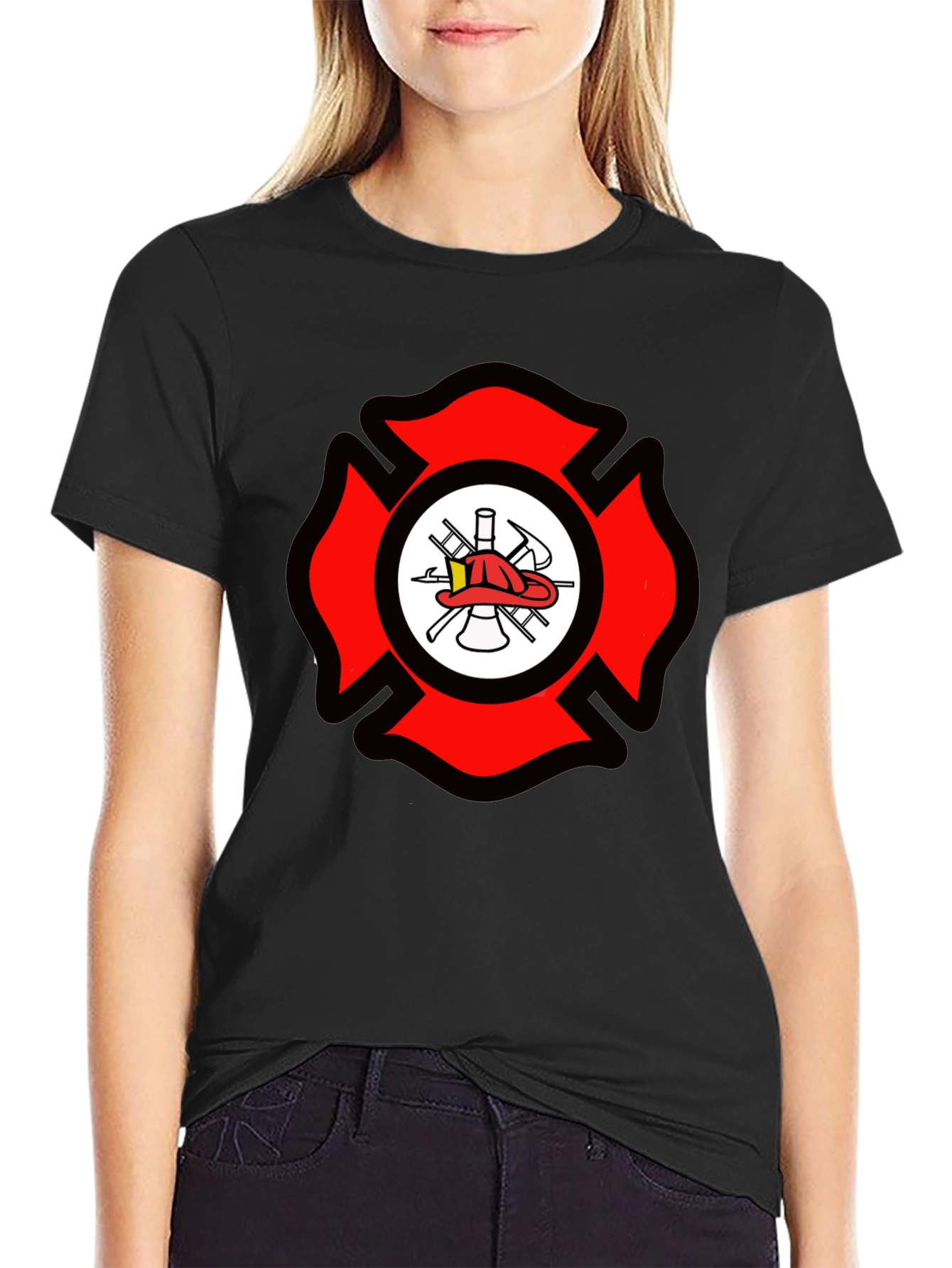 Firefighter Maltese Cross Graphic Tee - Black