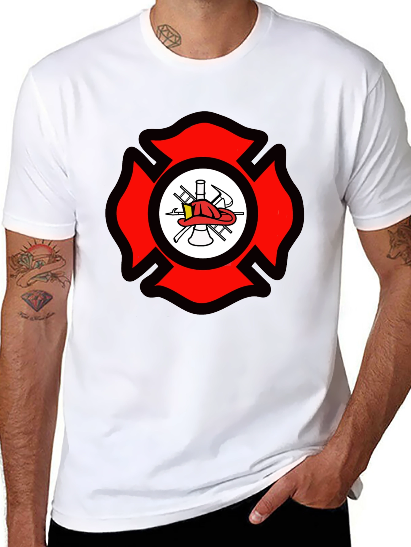 Firefighter Maltese Cross Graphic Tee - Black