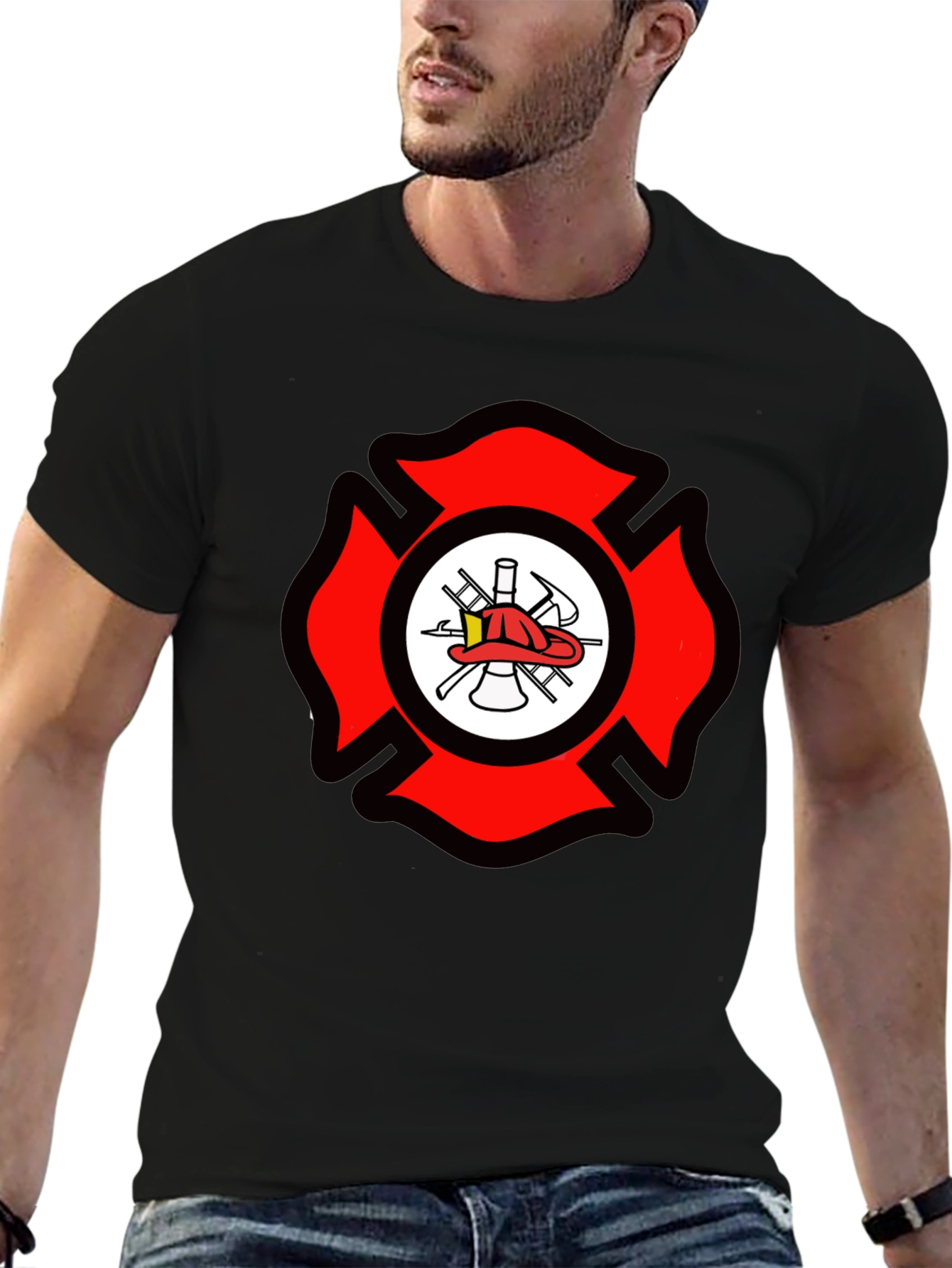 Firefighter Maltese Cross Graphic Tee - Black
