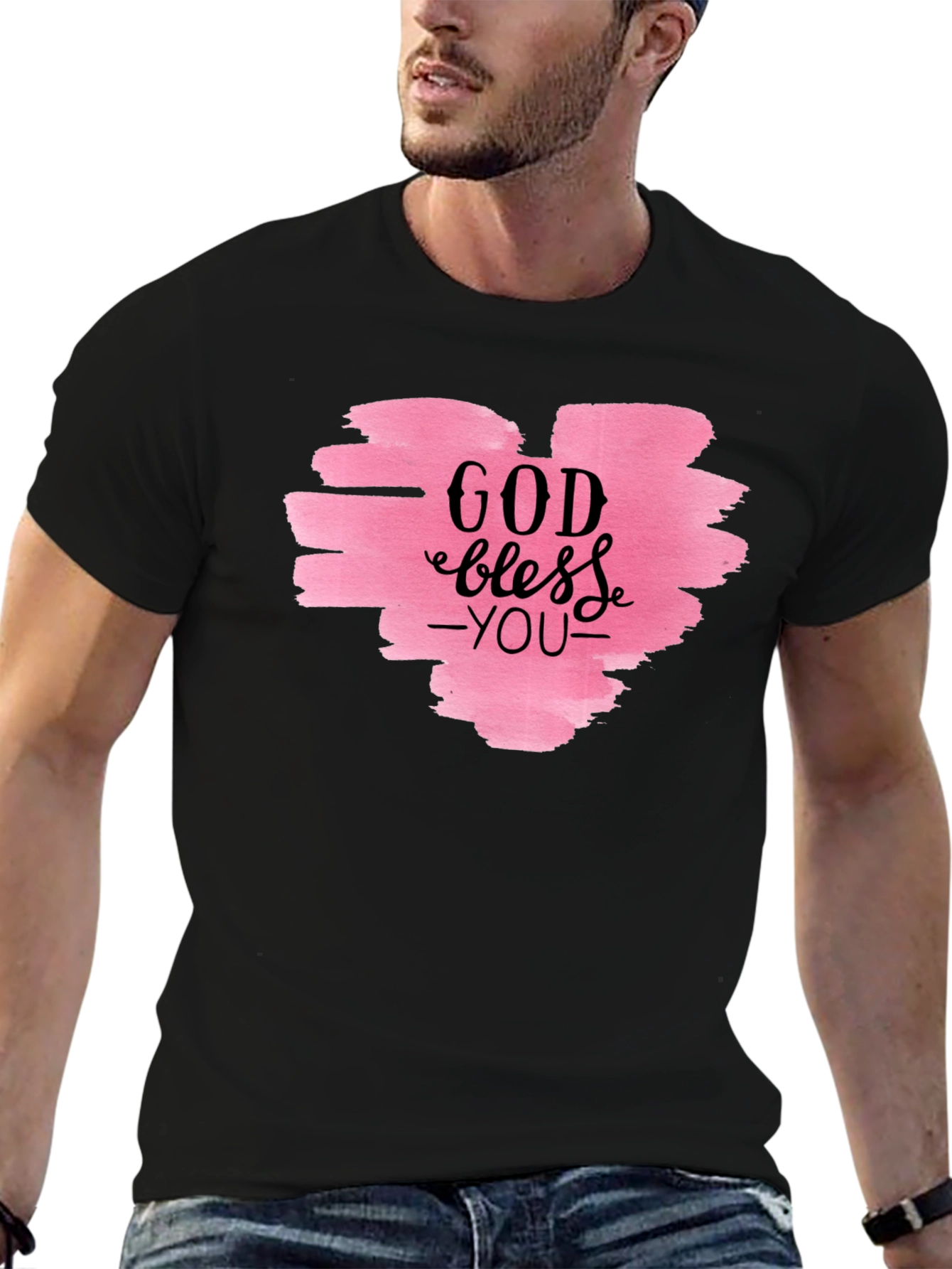 God Bless You T-Shirt - Pink Heart Design