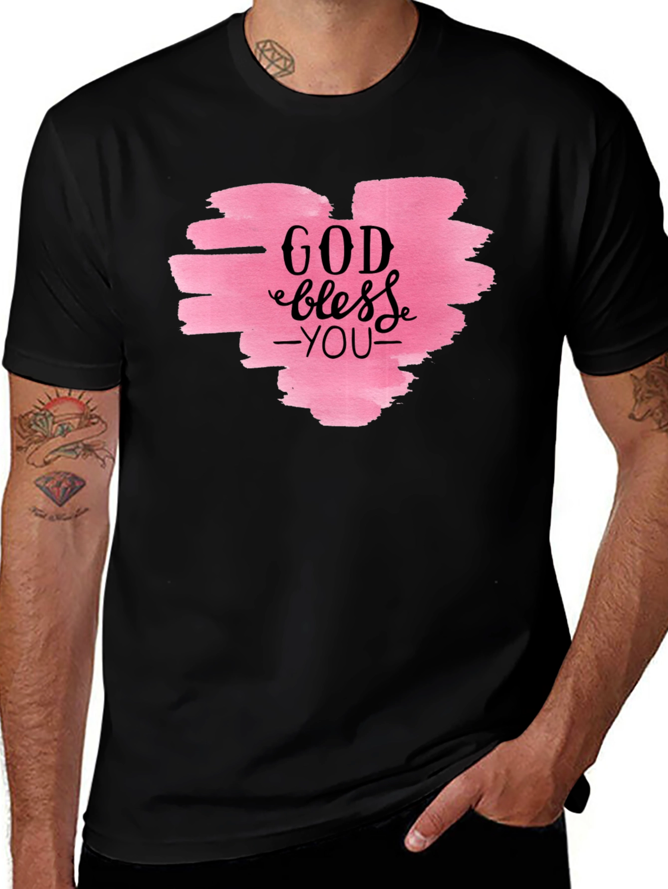 God Bless You T-Shirt - Pink Heart Design