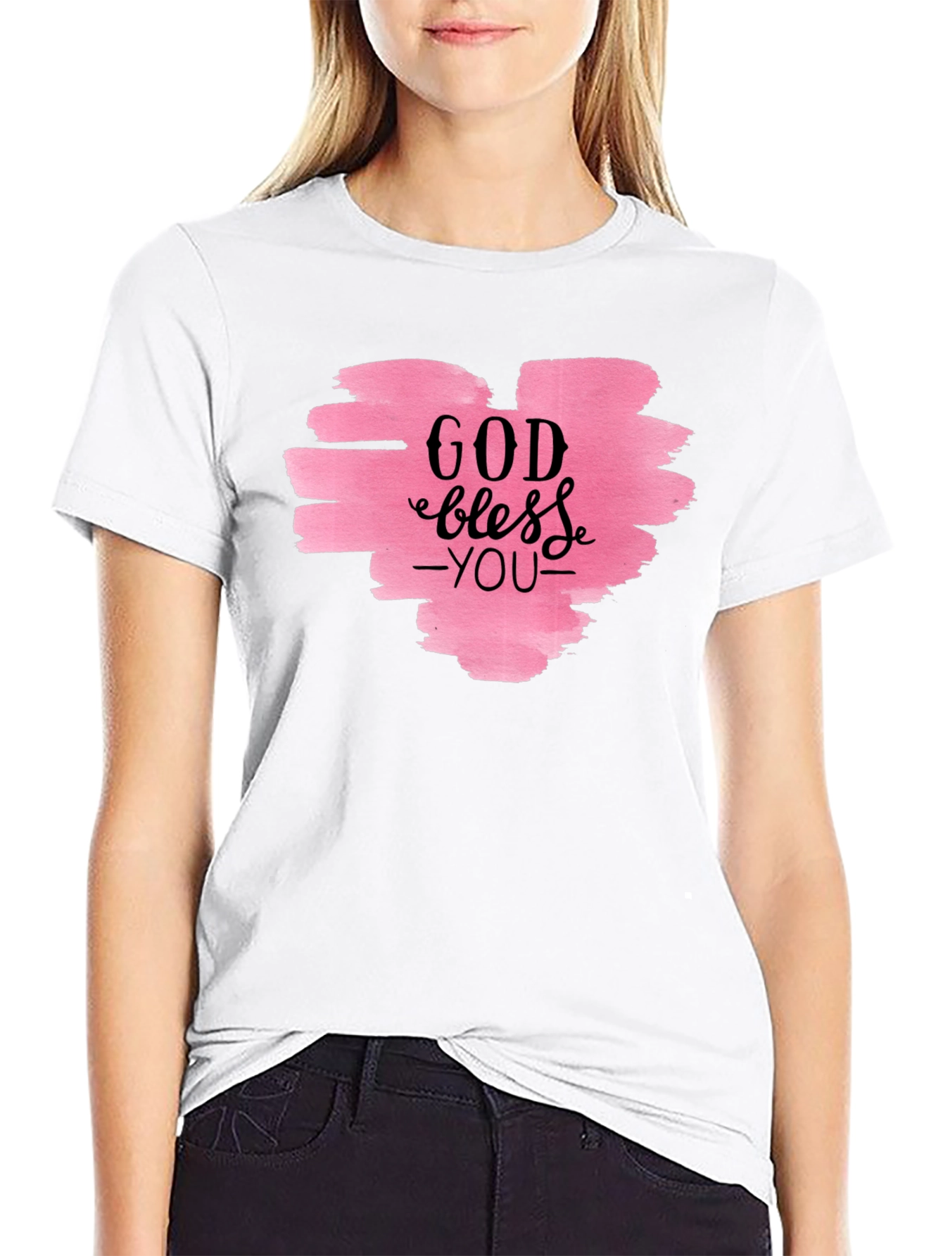 God Bless You T-Shirt - Pink Heart Design