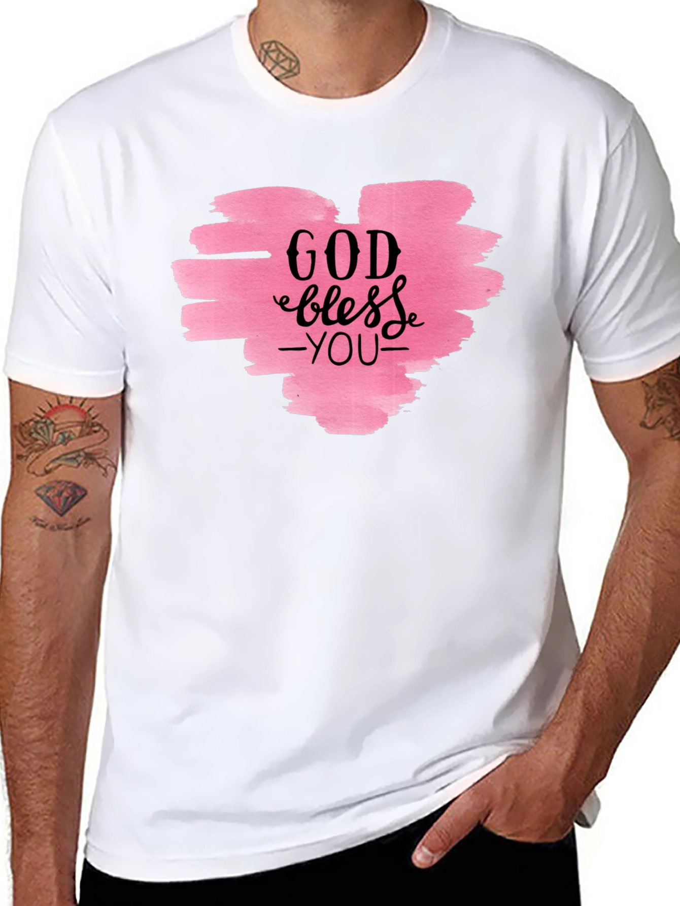 God Bless You T-Shirt - Pink Heart Design