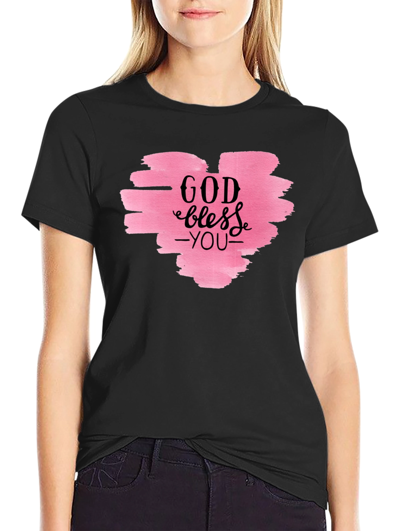 God Bless You T-Shirt - Pink Heart Design