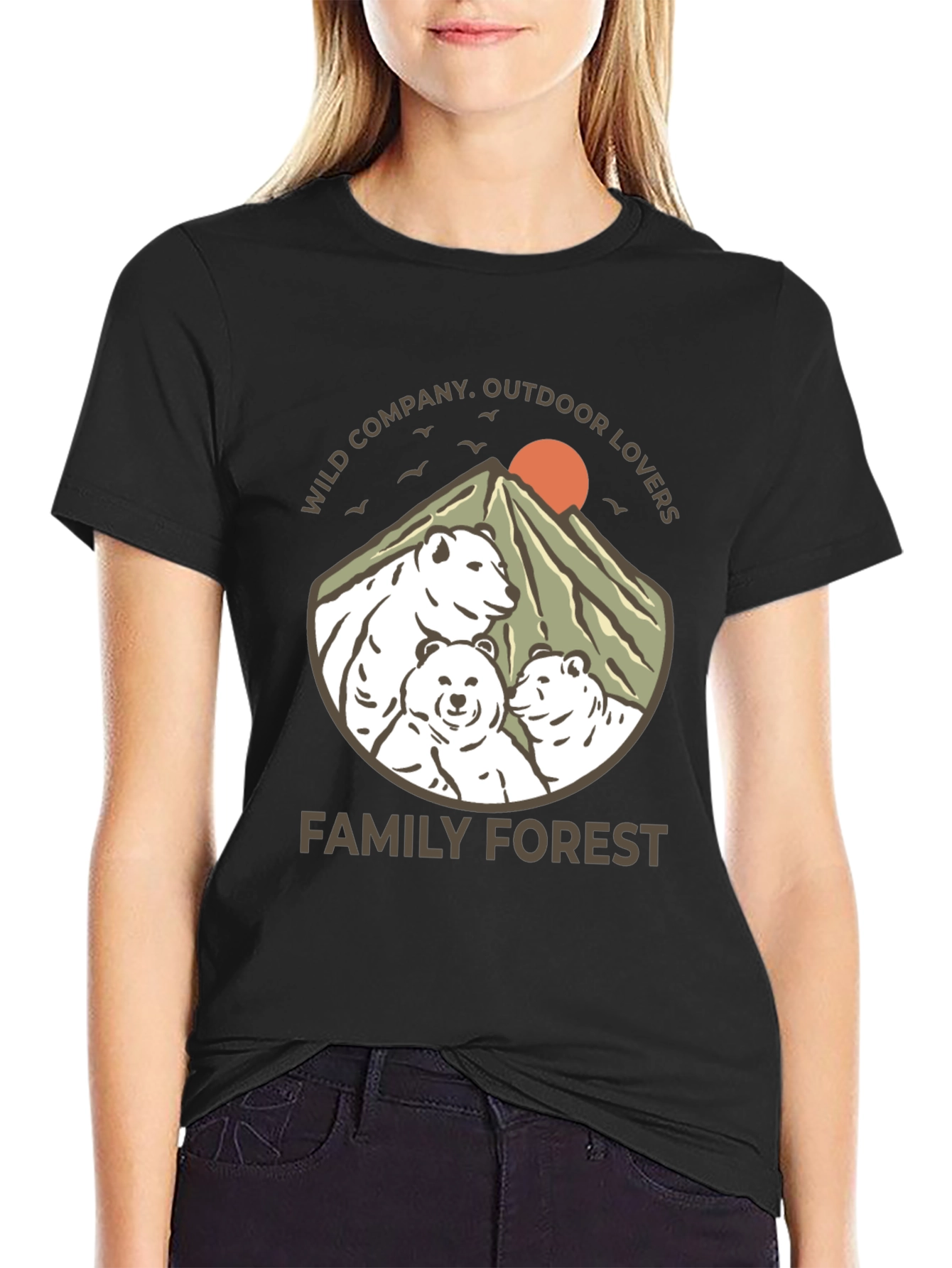 Family Forest Bear Graphic T-Shirt