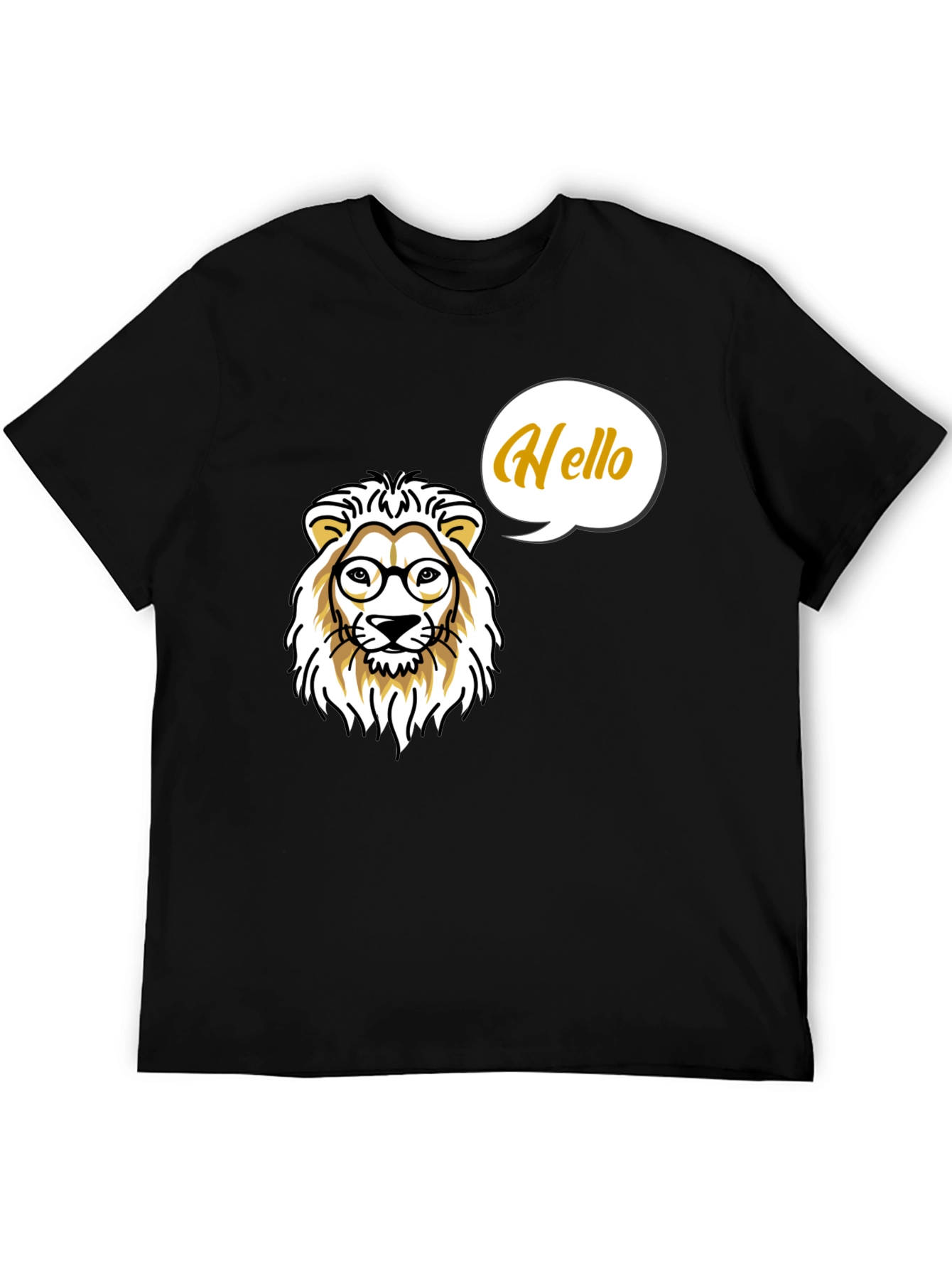 Lion with Glasses Mens Black T-Shirt