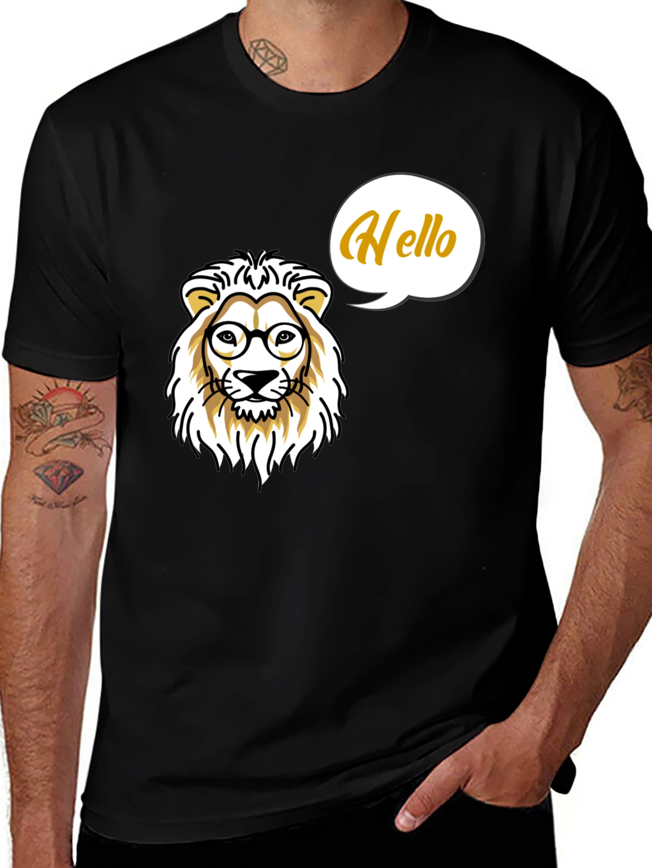 Lion with Glasses Mens Black T-Shirt