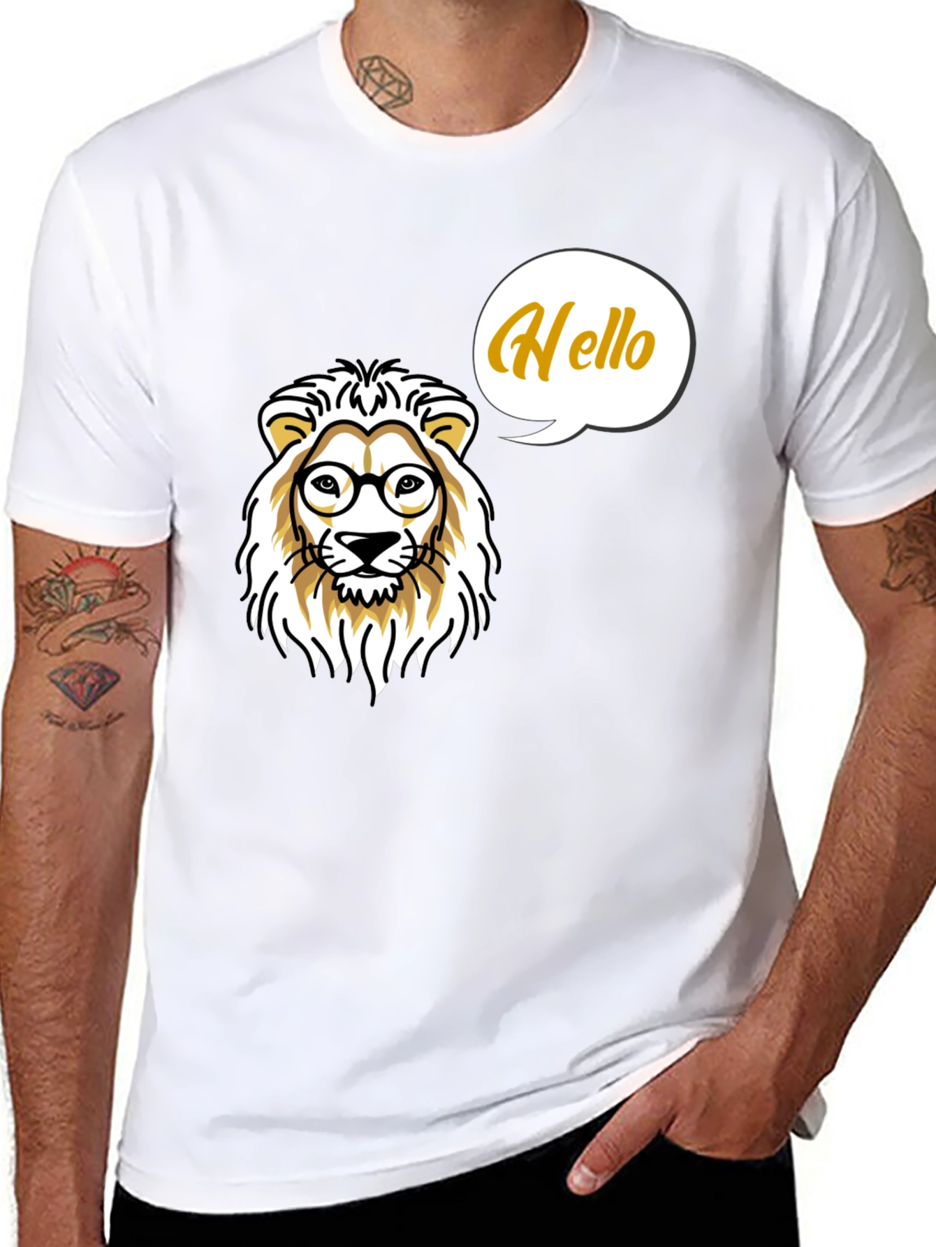 Lion with Glasses Mens Black T-Shirt