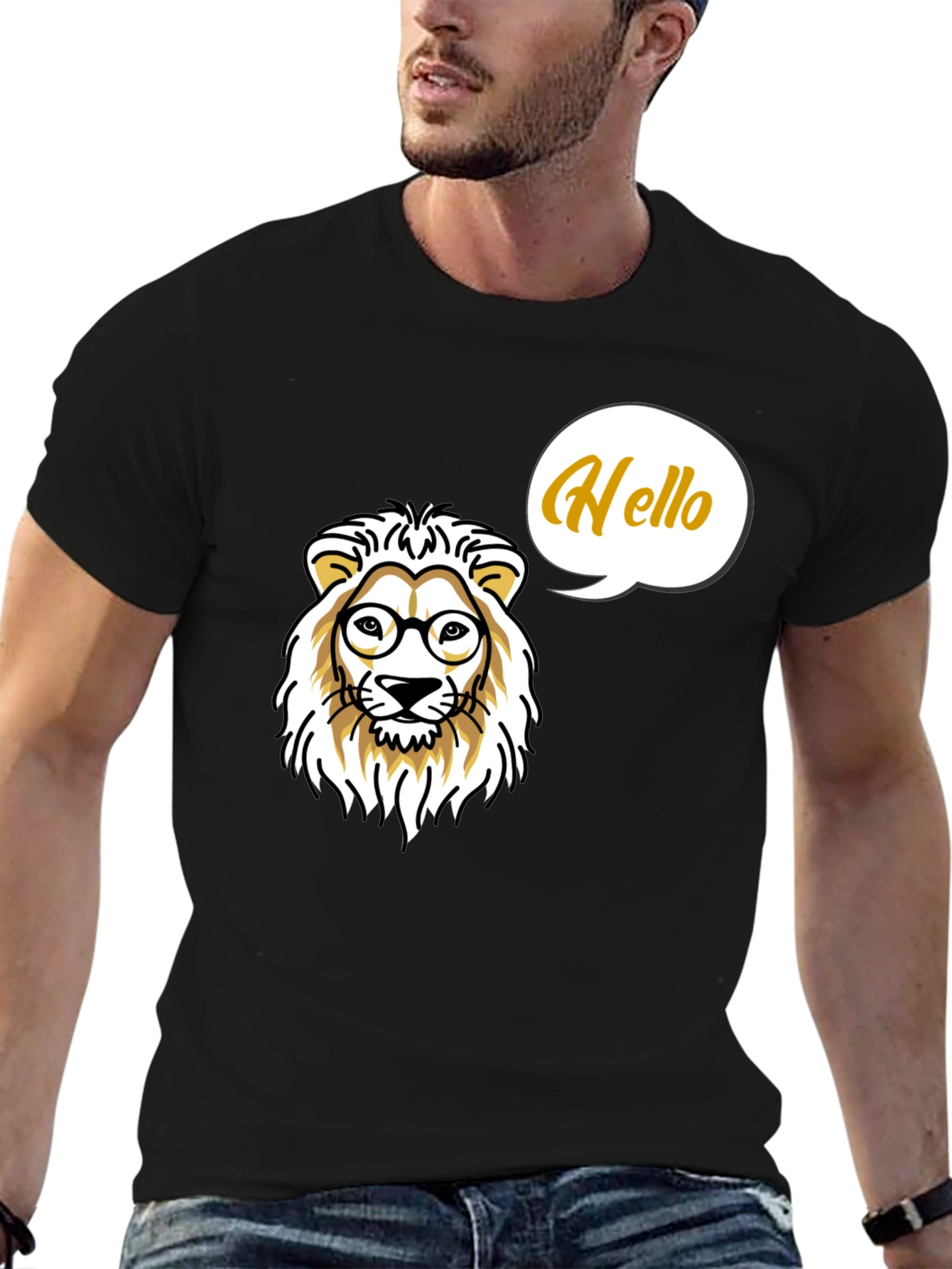 Lion with Glasses Mens Black T-Shirt