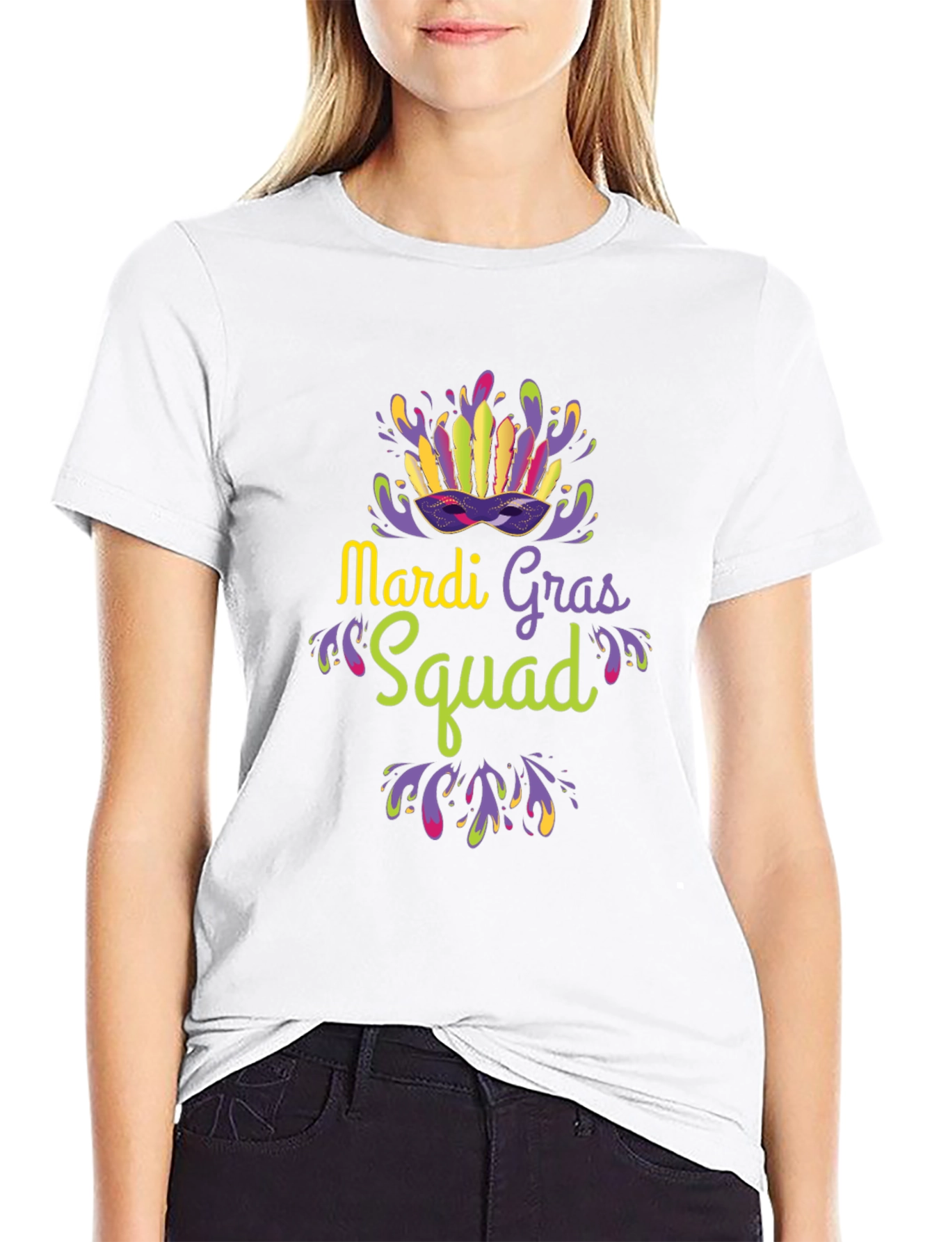 Mardi Gras Squad T-Shirt - Black Crew Neck Tee