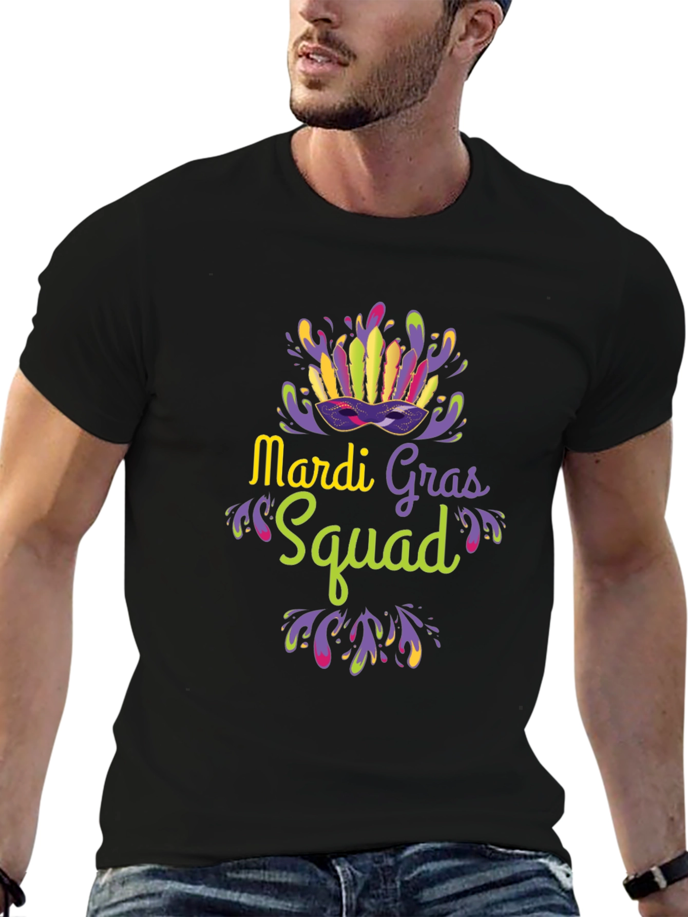 Mardi Gras Squad T-Shirt - Black Crew Neck Tee