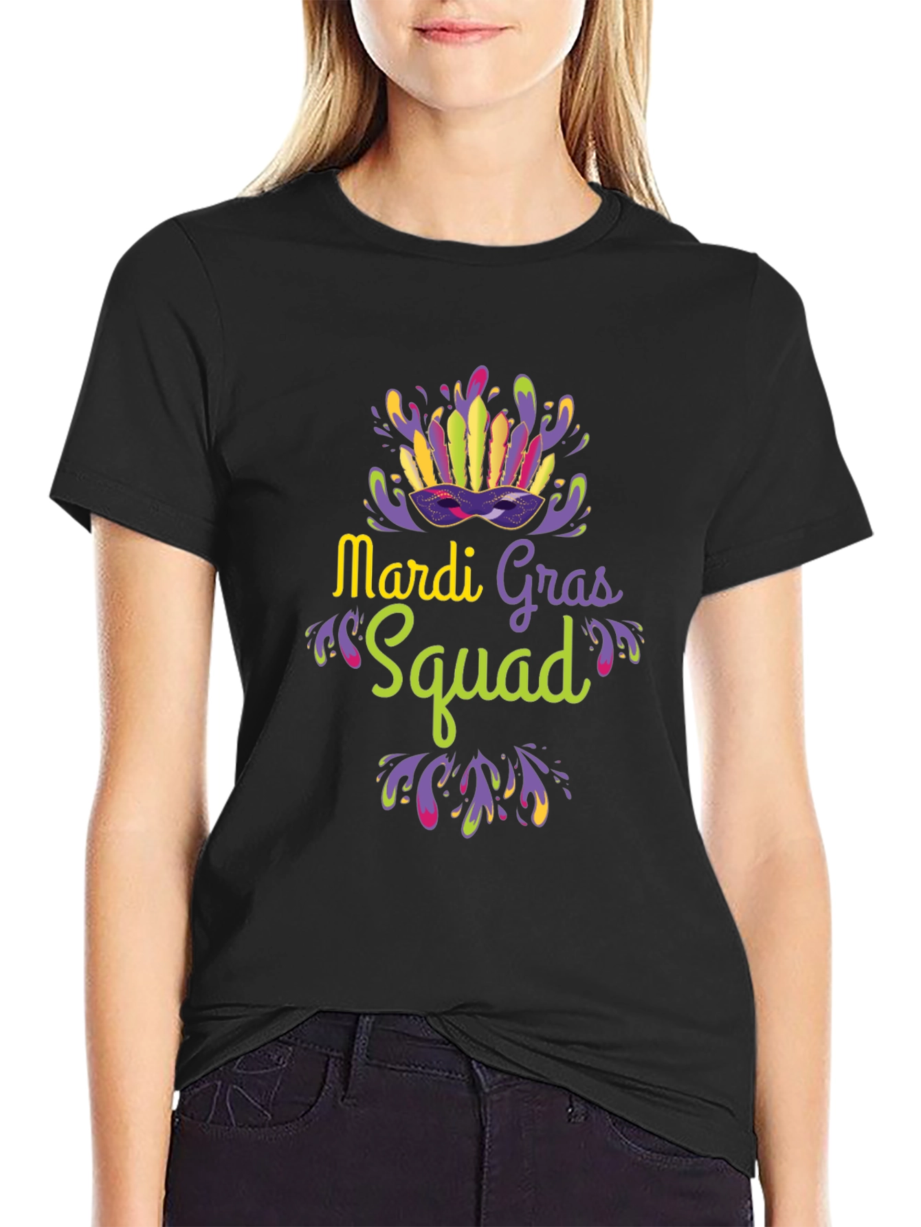 Mardi Gras Squad T-Shirt - Black Crew Neck Tee