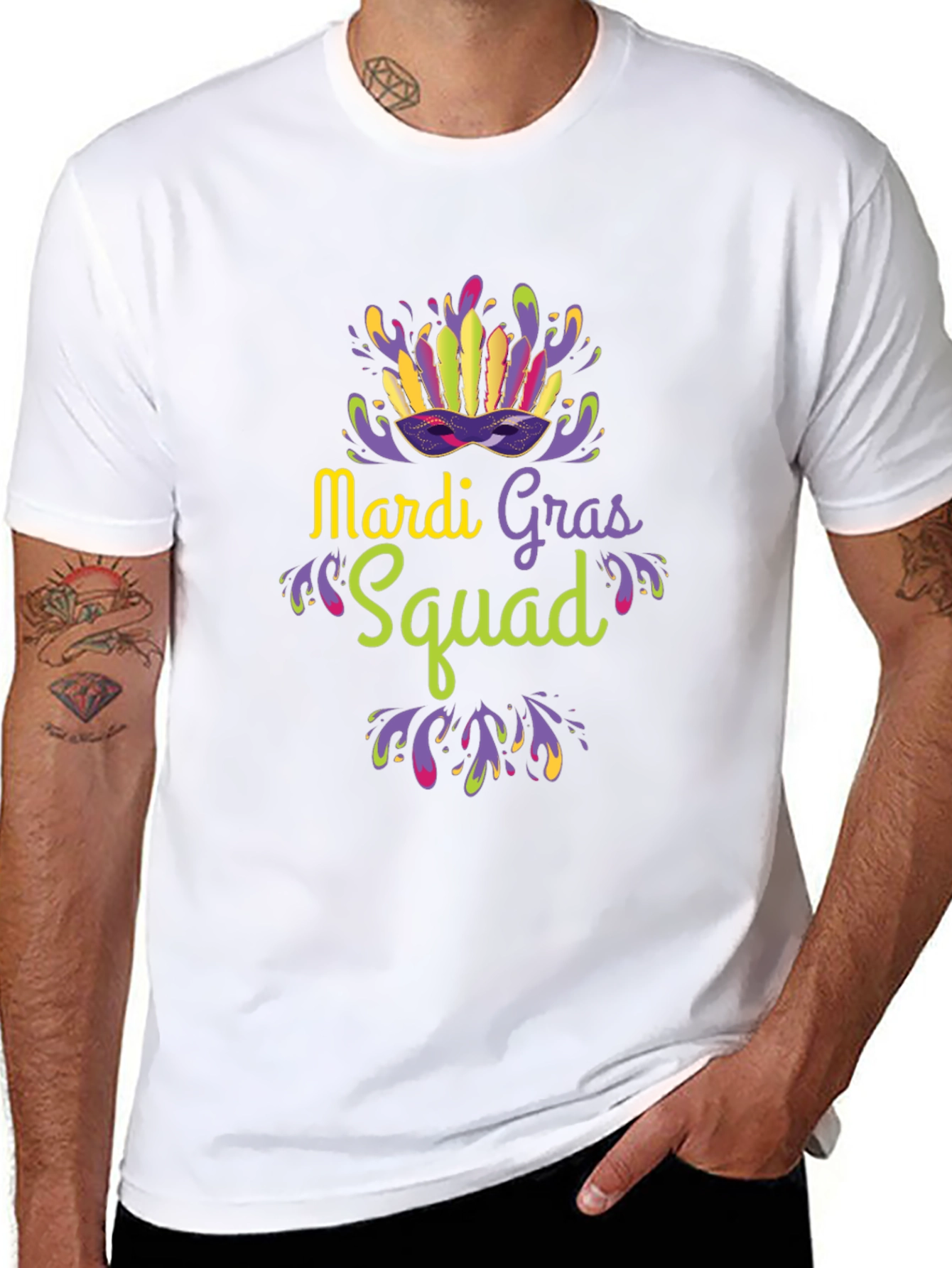 Mardi Gras Squad T-Shirt - Black Crew Neck Tee