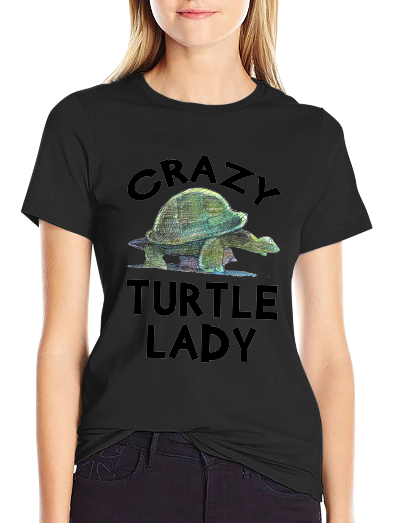 Crazy Turtle Lady Graphic Tee - Black