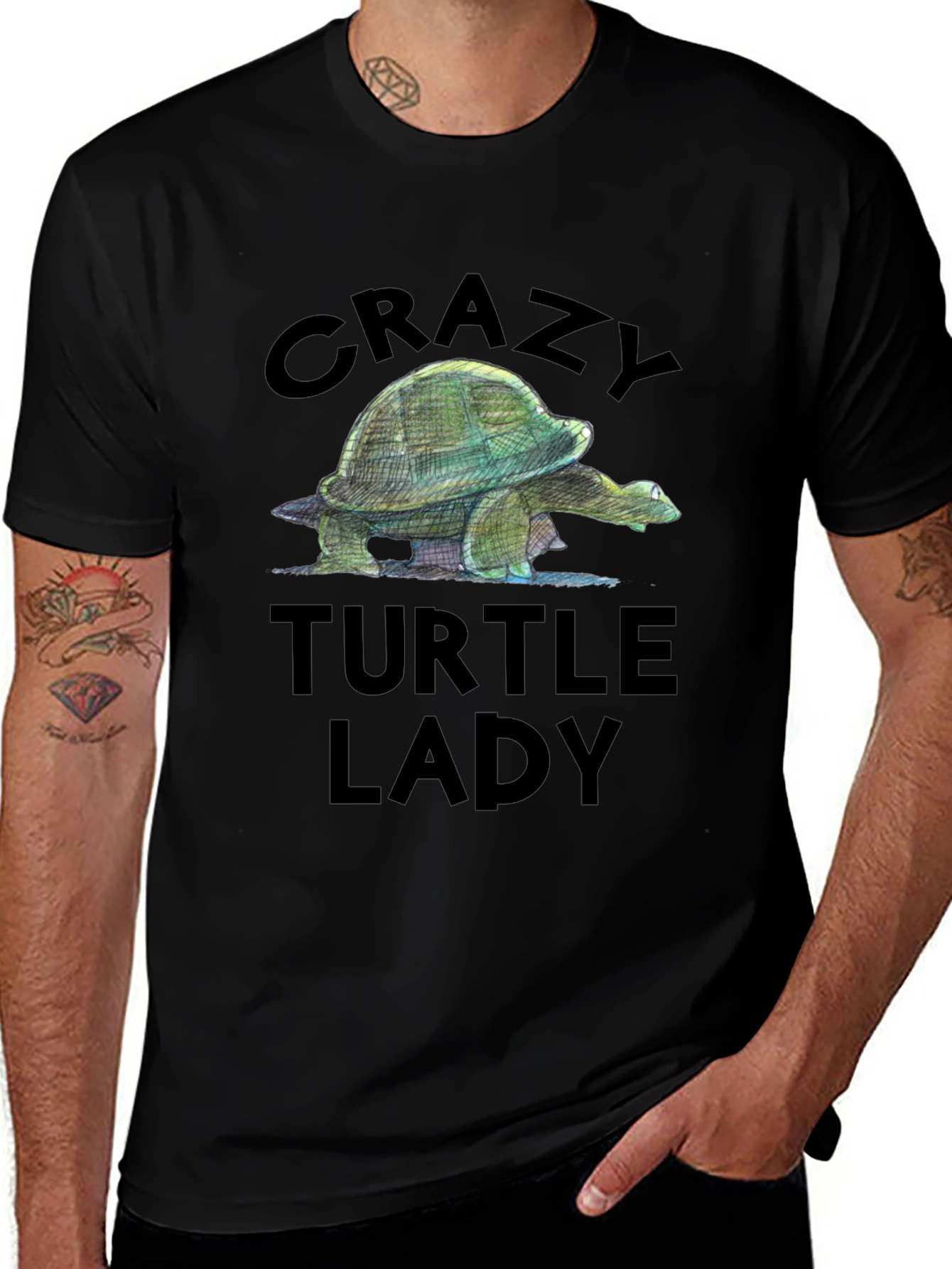 Crazy Turtle Lady Graphic Tee - Black