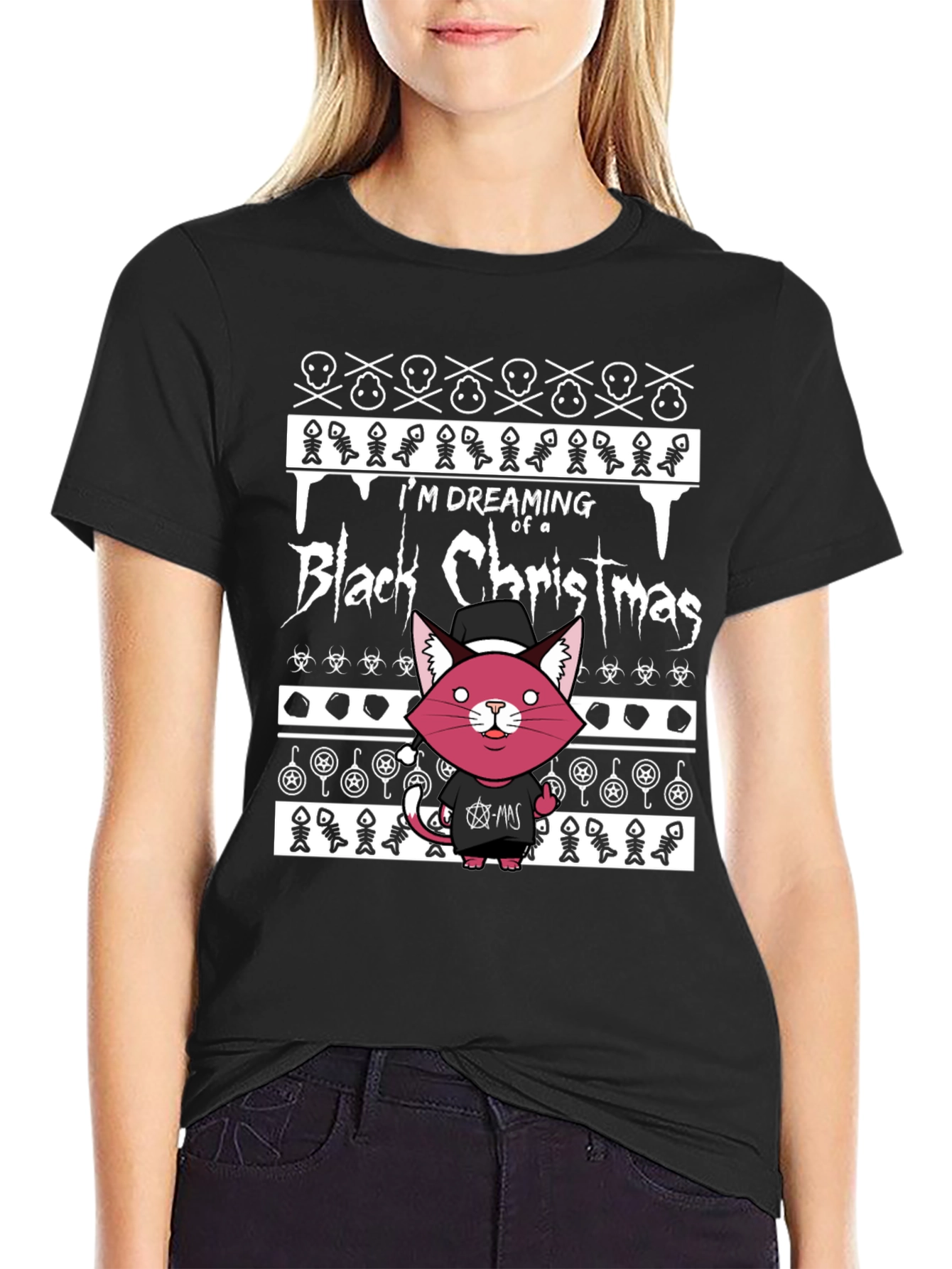 Black Christmas Cat T-Shirt