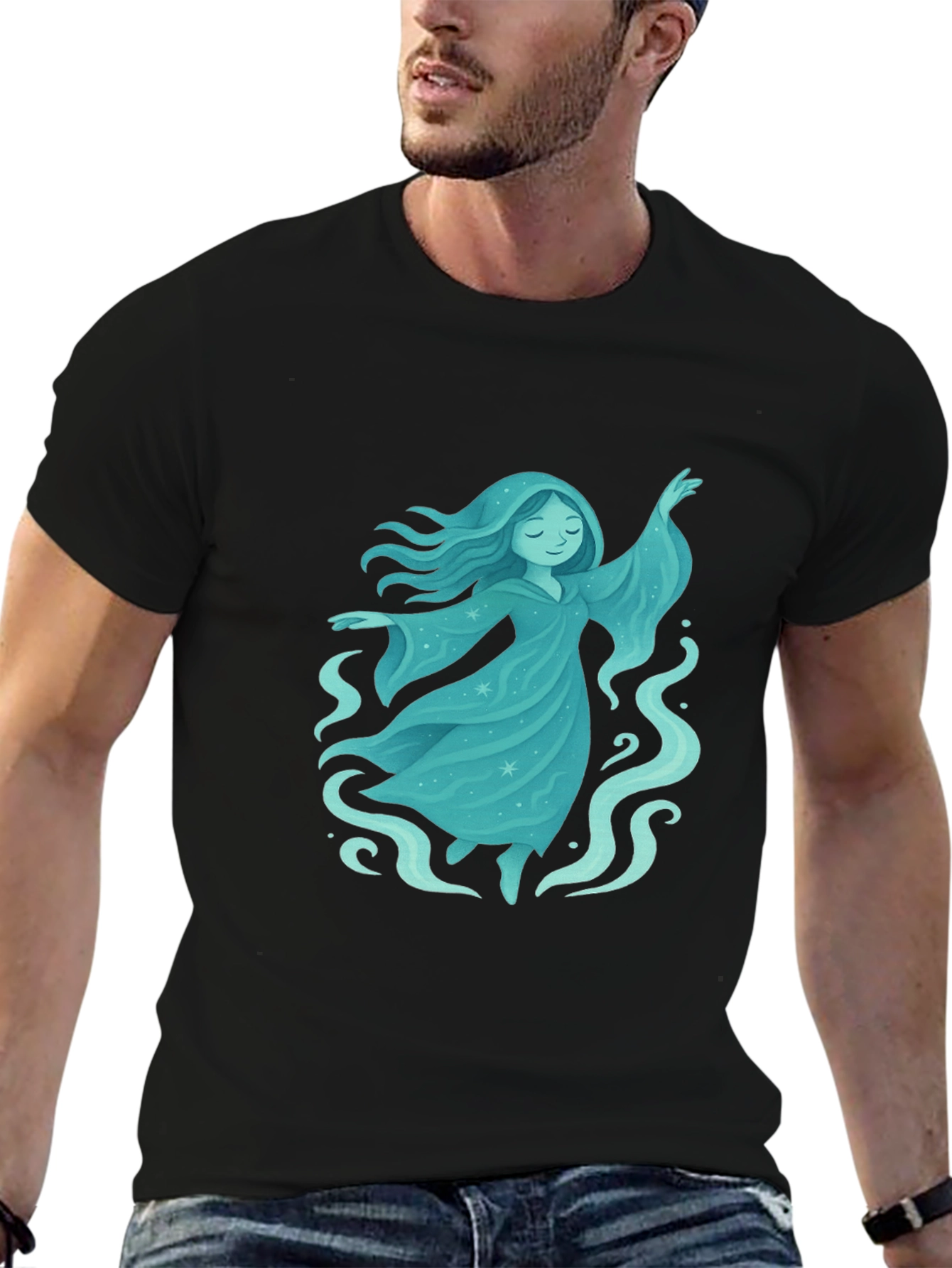 Mystical Spirit Graphic Tee - Black Cotton Blend