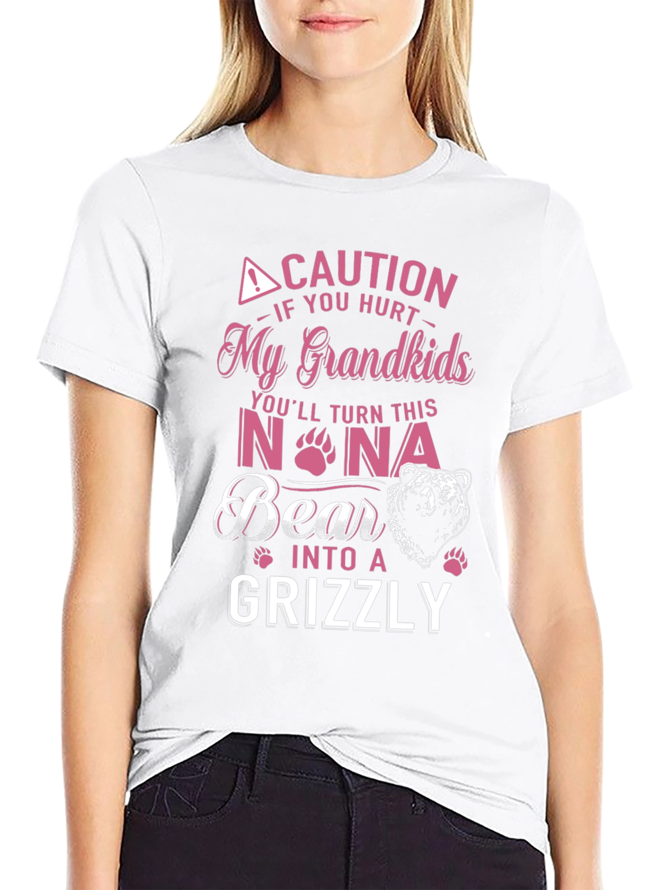 Caution Hurt My Grandkids Nona Bear Grizzly T-Shirt