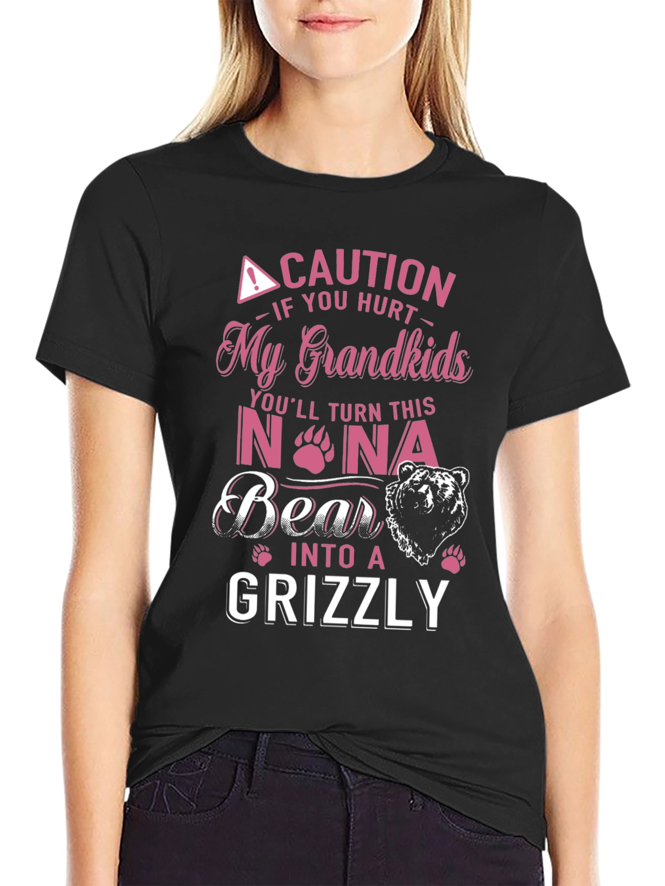 Caution Hurt My Grandkids Nona Bear Grizzly T-Shirt