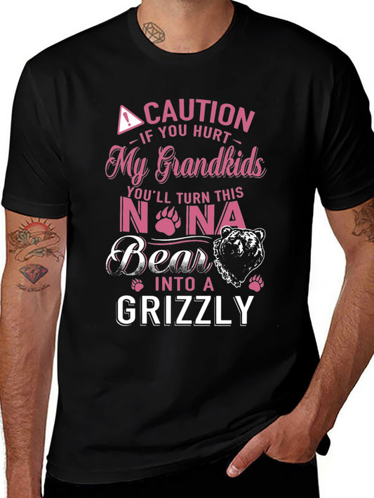 Caution Hurt My Grandkids Nona Bear Grizzly T-Shirt